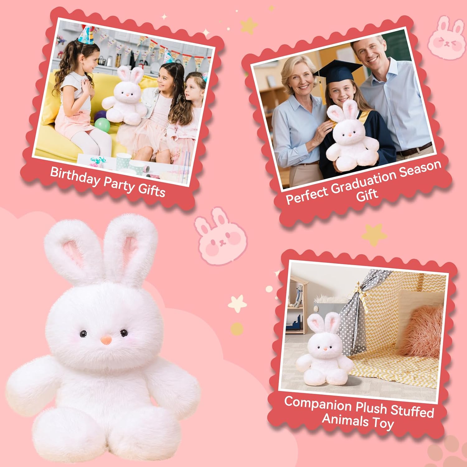 Bunny Plush – 17.7" Huggable Soft Easter Bunny Stuffed Animal, Cute Stuffed Animals, Ideal for Kids & Adults, Adorable Stuffed Bunny Plush Decor for Bedroom (0.66 lbs, White)