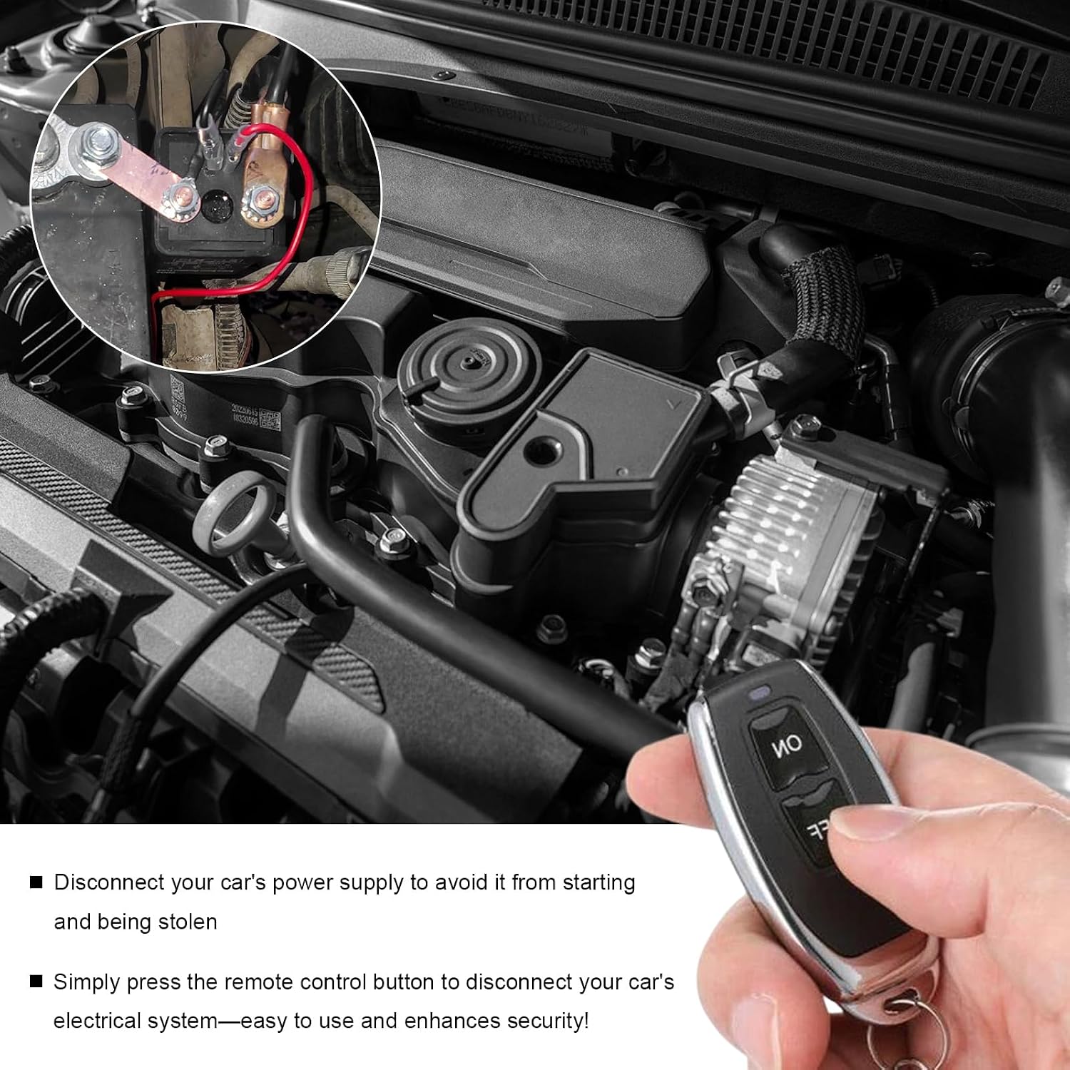 Remote Battery Disconnect Switch, 12V 200A Battery Cut Off Switch with 2 Wireless Remote Control, Antitheft ON/Off Control Prevent Power Drain Isolator for Car Truck RV