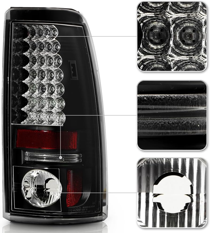 ACANII - For 1999-2002 Chevy Silverado 99-06 GMC Sierra Black LED Tail Lights Brake Lamps Replacement Driver & Passenger