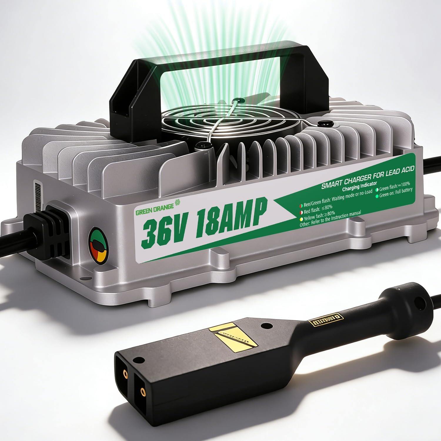 Green orange 36 Volt Golf Cart Battery Charger for EZGO TXT Golf Carts, 36V 18A Golf Cart Charger with Upgraded Extended D Style Plug, 4-6H Full Charge Trickle Charge, Lead Acid Charger