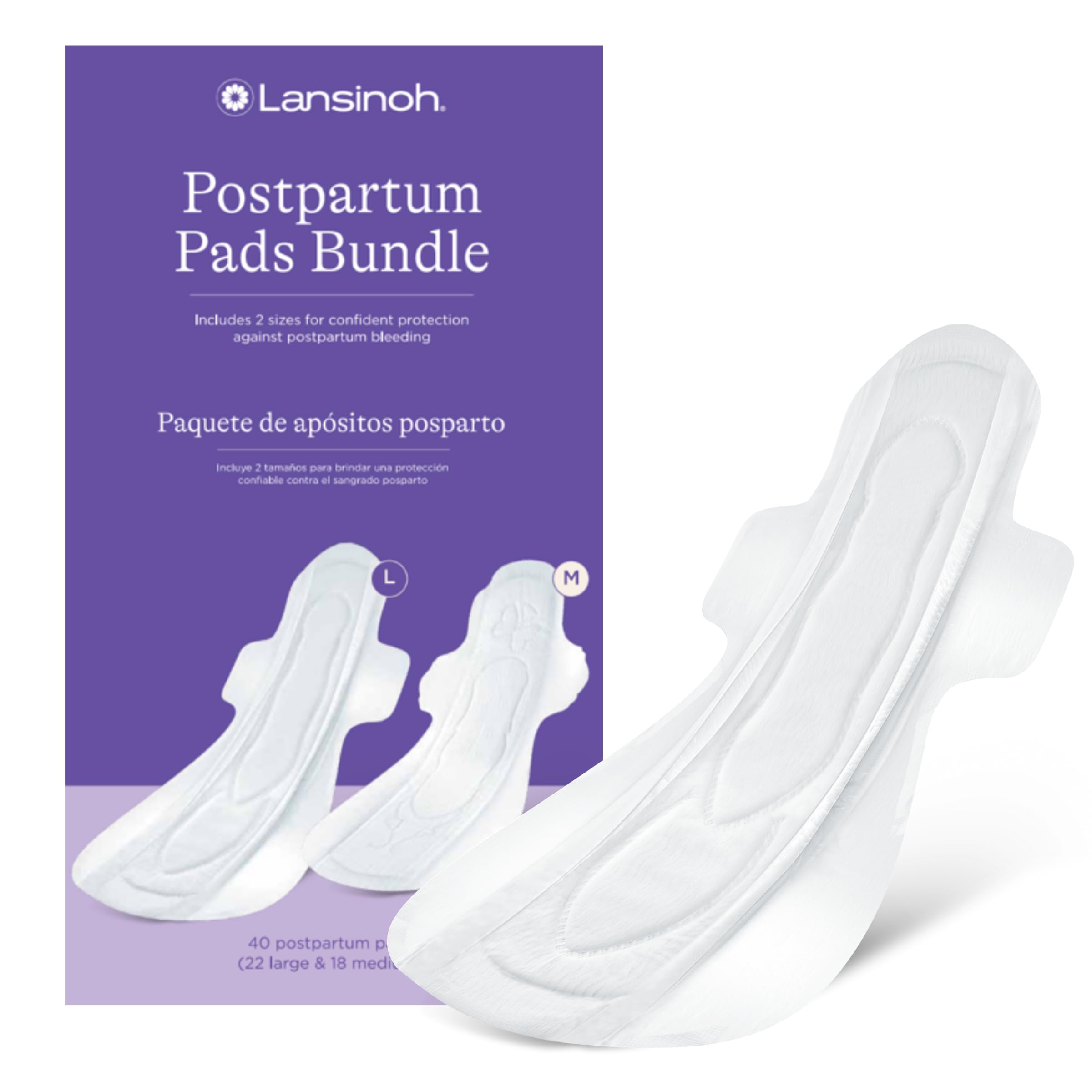 Postpartum Maxi Pads Bundle, 40 Count, Heavy Absorbency Overnight Pads with Wings, Includes 2 Sizes for Extra Protection, Postpartum Essentials