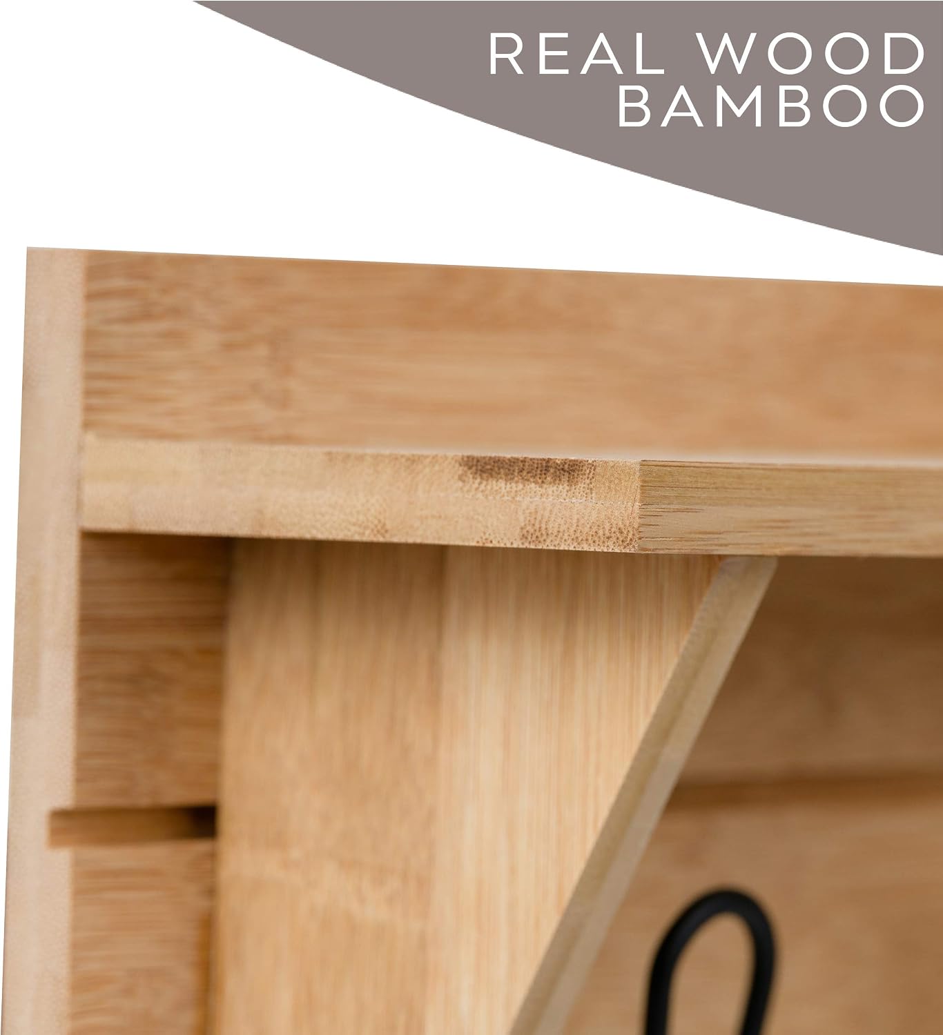 East World Rustic Coat Rack Wall Mounted with 5 Coat Hooks White Wall Mounted Coat Rack, Entryway Organizer, Hat Rack or Towel Hooks! Rustic Wood Coat Hanger with Rustic Hooks (Bamboo)