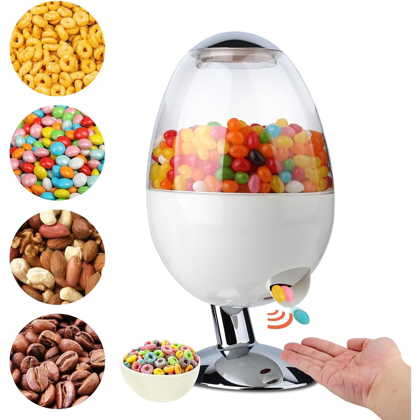 THE WHITE SHOP Automatic Candy Dispenser Machine Countertop,Vintage Motion Activated Candy Dispenser Touch Free,3 Distribution Options Desktop Auto Candy Dispenser for (Color : White)