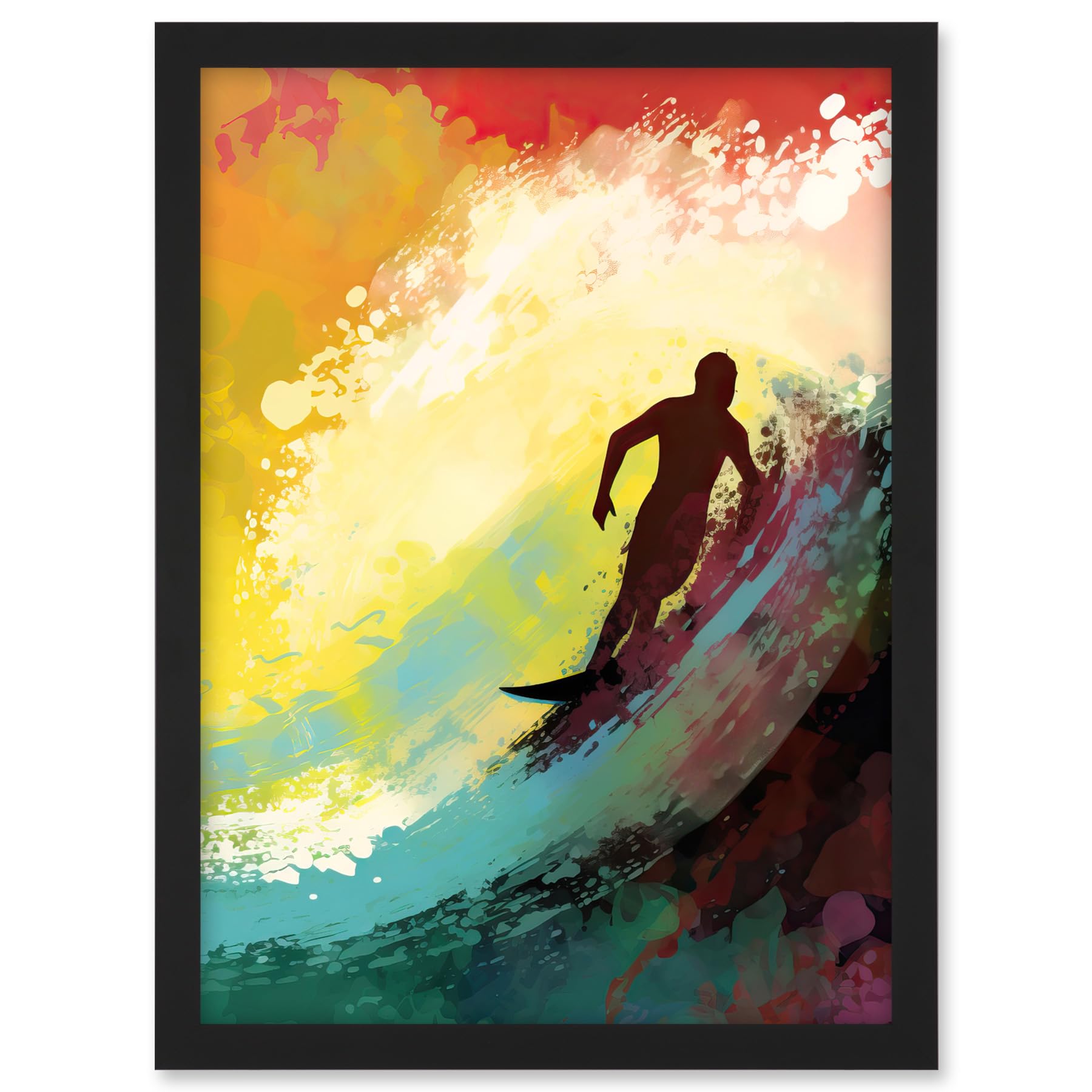 Artery8 The Silhouette of a Surfer Surfing on a Big Wave Artwork Framed A3 Wall Art Print