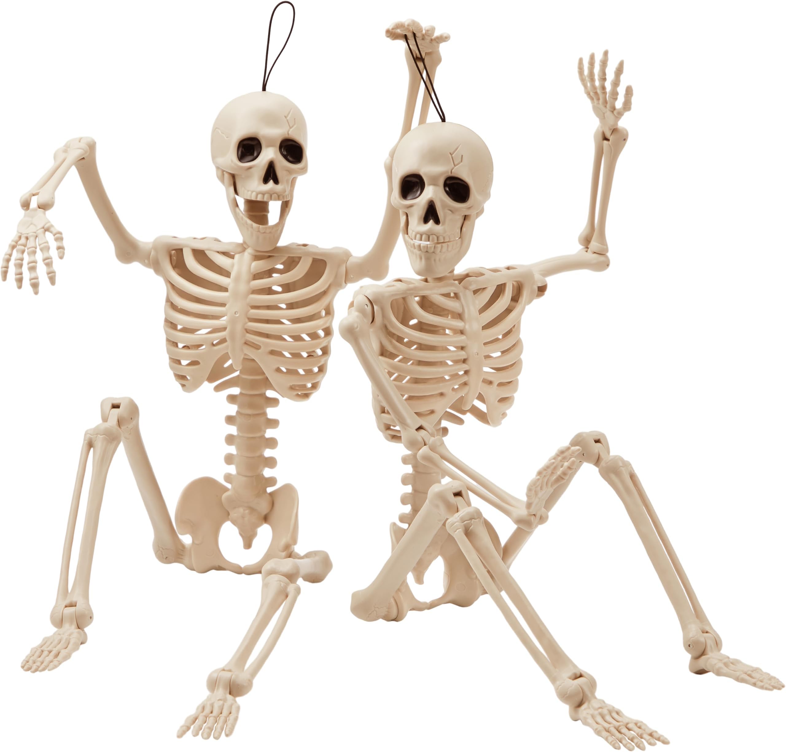 2 PCS 24” Halloween Skeleton Decor, 2 FT Full Body Stayable Posable Skeletons for Halloween, Yellow Human Plastic Bones with Movable Joints for Spooky Indoor Outdoor Decoration, Graveyard Prop