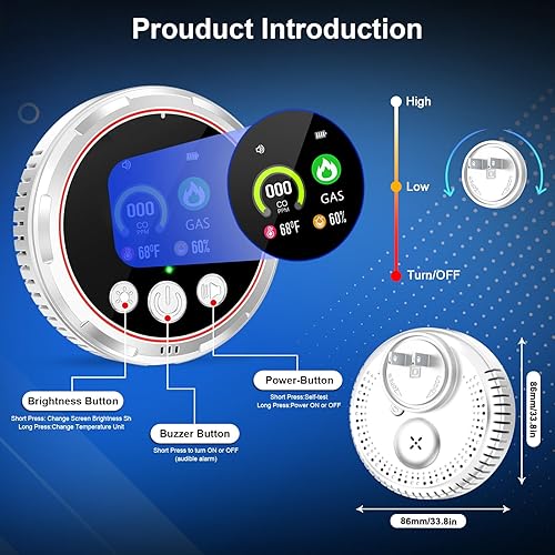 Miniatura 9 de Detectores de monóxido de carbono 4 en 1 enchufables, monitor en tiempo real, detector de fugas de CO y gas con temperatura, pantalla de humedad,