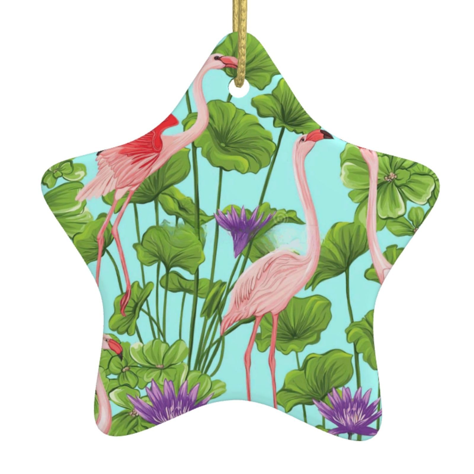 Flamingo Love Flowers Print Christmas Ornaments, Ceramic Hanging Ornament, Round Shape Decorations