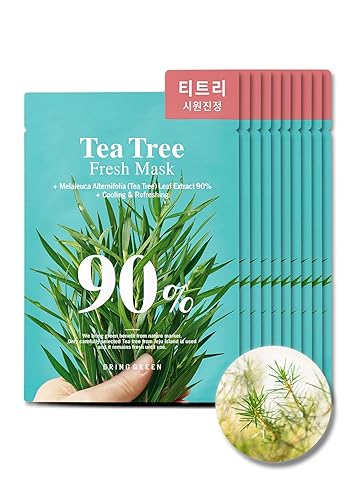 Miniatura 1 de BRING GREEN TEA TREE 90% Fresh Sheet Masks (10 Count)-Daily Korean Skincare Facial Mask Sheet for Calming, Moisturizing, Refreshing,