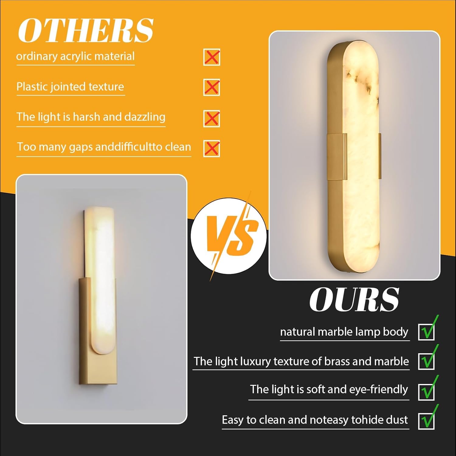 2 Pack Alabaster Wall Sconces 20" Gold Modern Vanity Wall Lights with Spanish Natural Marble Lampshade 3000K LED Alabaster Wall Lighting for Hallway Bathroom Bedroom Living Room