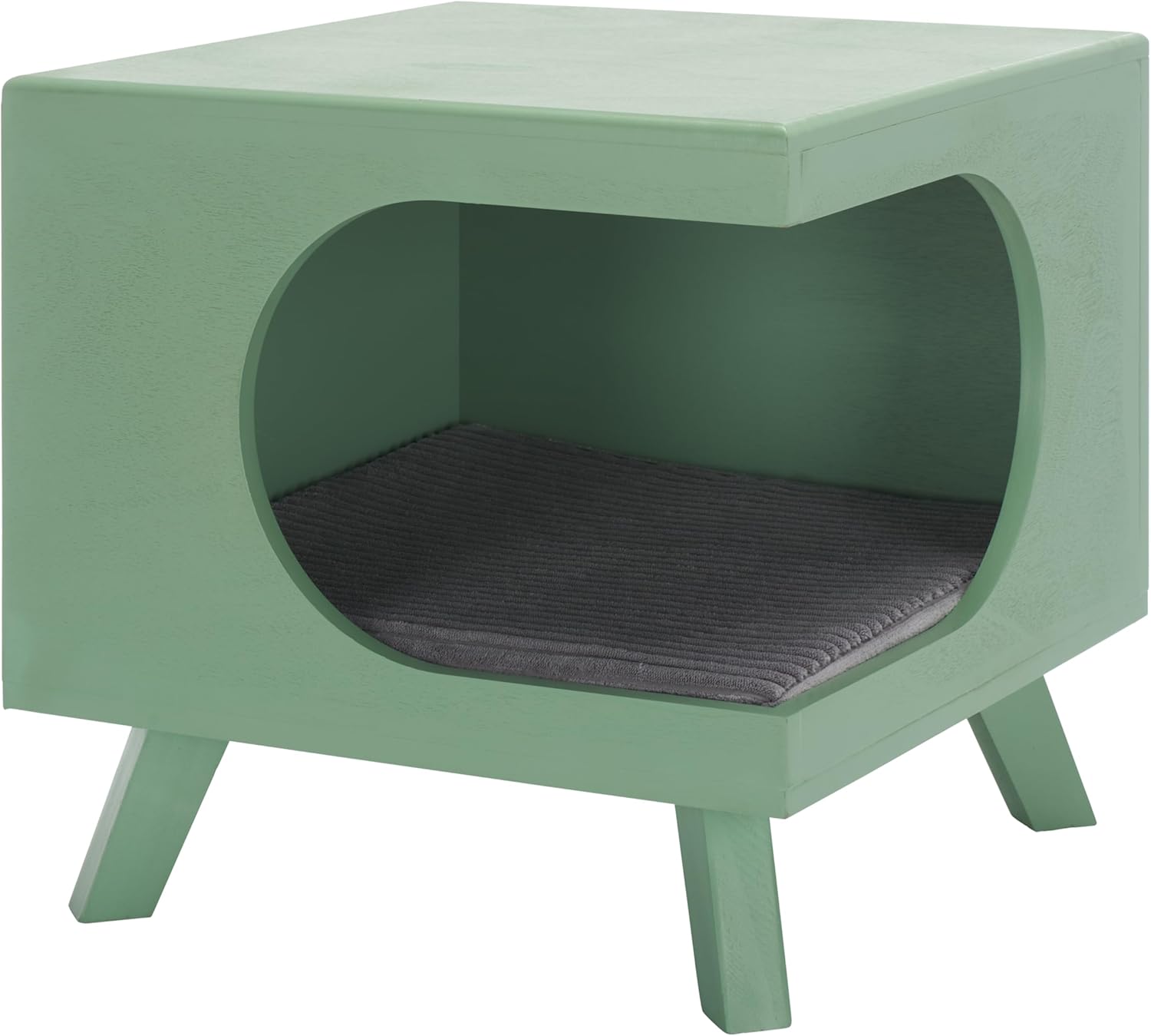 SAFAVIEH Home Collection Bean Mid-Century Sage Green Square Covered Cave Small Pet Cat Bed (Fully Assembled)