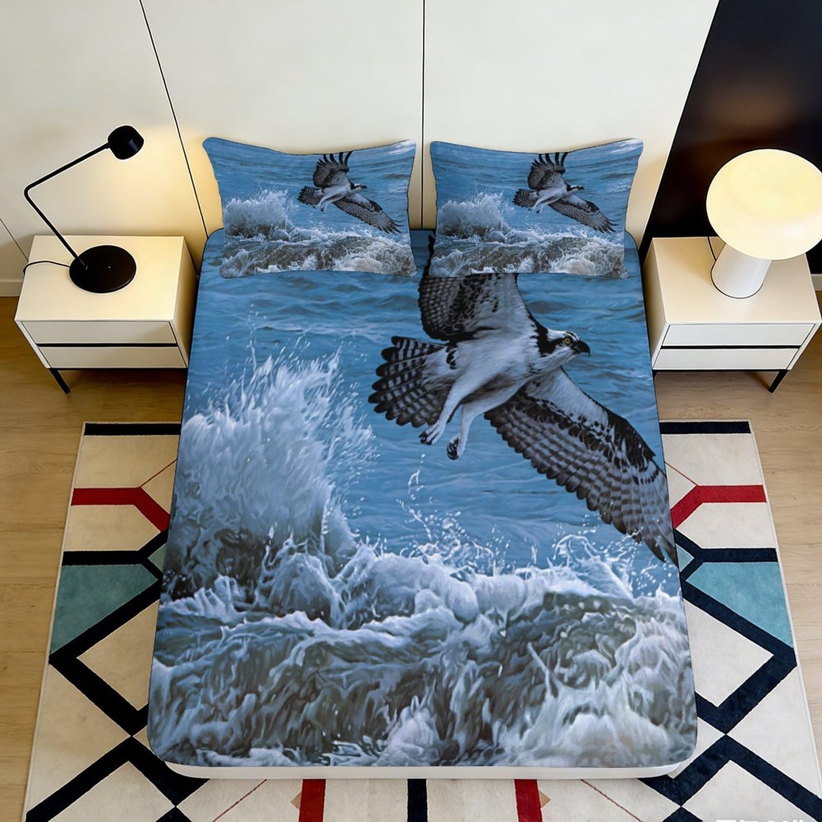 Jqzkxnhpbr Style-1 3D Printed Ocean Wave Fitted Sheet Microfiber Soft Breathable Eagle Sky Bed Cover For Bedroom Guest Room Decor 90X200x25cm