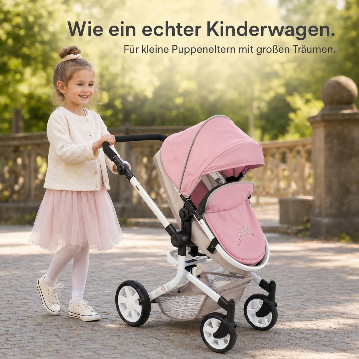Bayer Chic 2000 Poussette poupée Mika 2 en 1 Pliable et réglable | Poussette poupée 2 en 1 pliable avec poignée réglable (47-80 cm), pour poupées jusqu'à 52 cm.