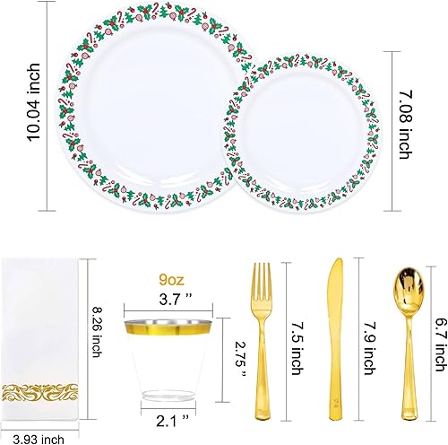 Miniatura 2 de 175 platos de Navidad de plástico, 25 platos de plástico de Navidad, 25 platos de plástico para árbol de Navidad, 25 cubiertos de plástico