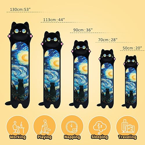 Miniatura 4 de Almohada larga de felpa de gato, 44 pulgadas, lindo gato negro de peluche Kawaii, ojos grandes de estrella, juguetes de peluche, regalo para niñas