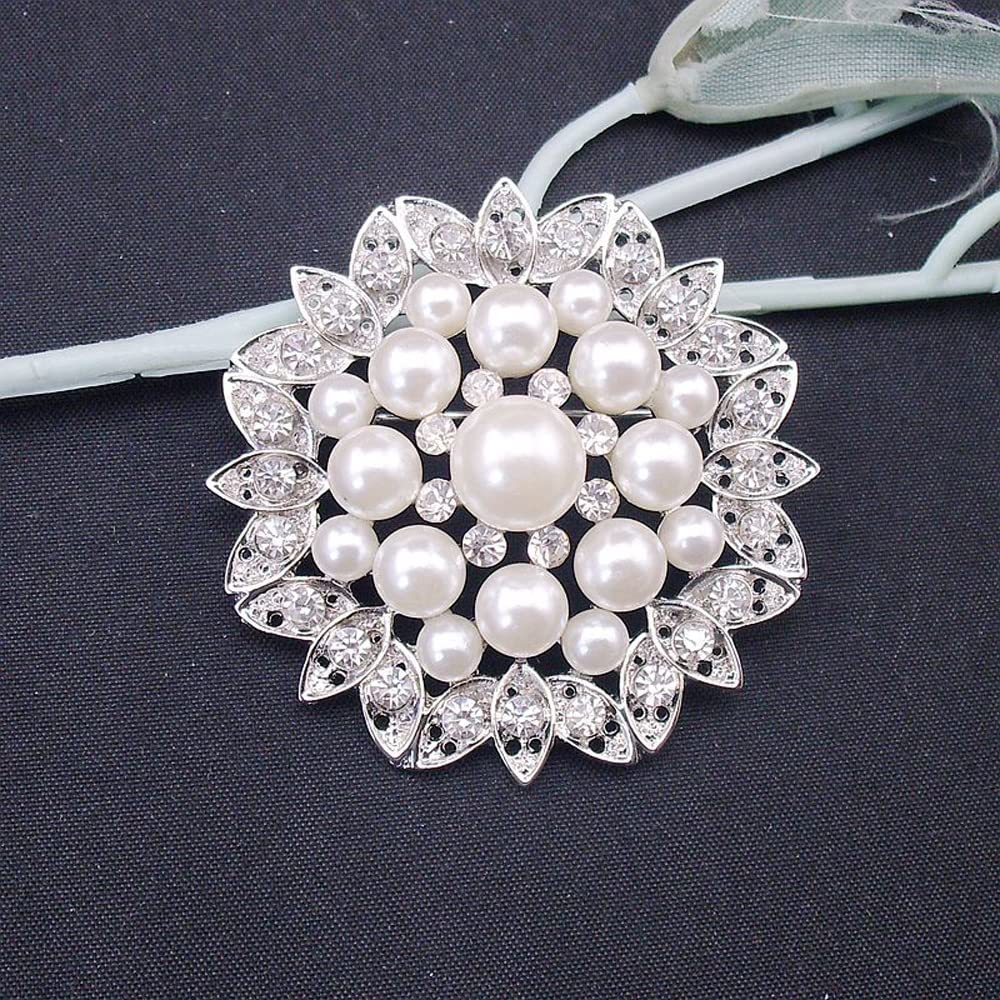 Perle Brosche Mode Weiß Imitation Perle Strass Kristall Blume Braut Brosche Handgefertigt Für Hochzeit Heiße Produkte