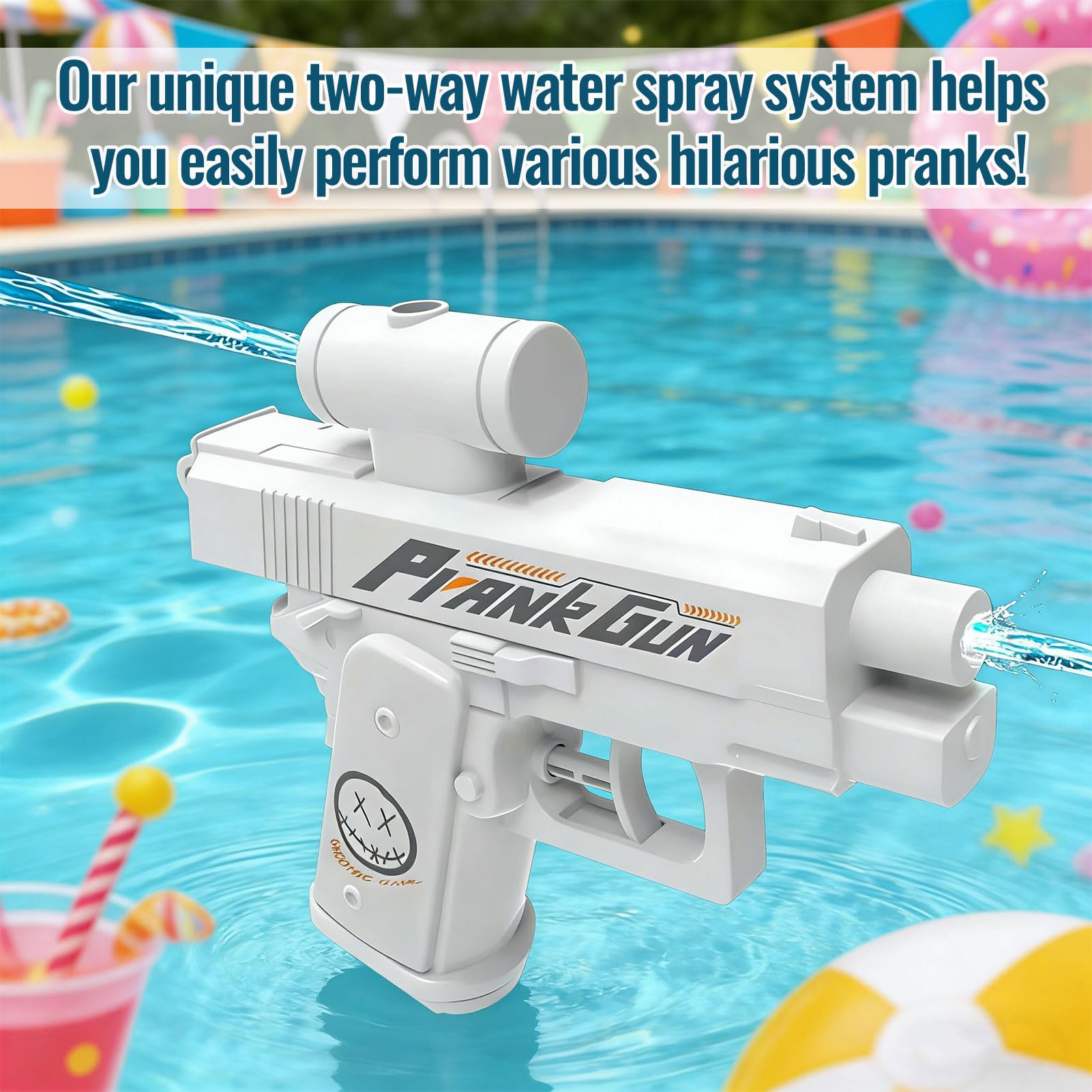 Prank Water Gun, Reverse Water Gun, Funny Two-Way Squirt Gun, Prank Trick Game Summer Toy Hilarious Gift for Parties Friend Summer Fun (White) — view 2