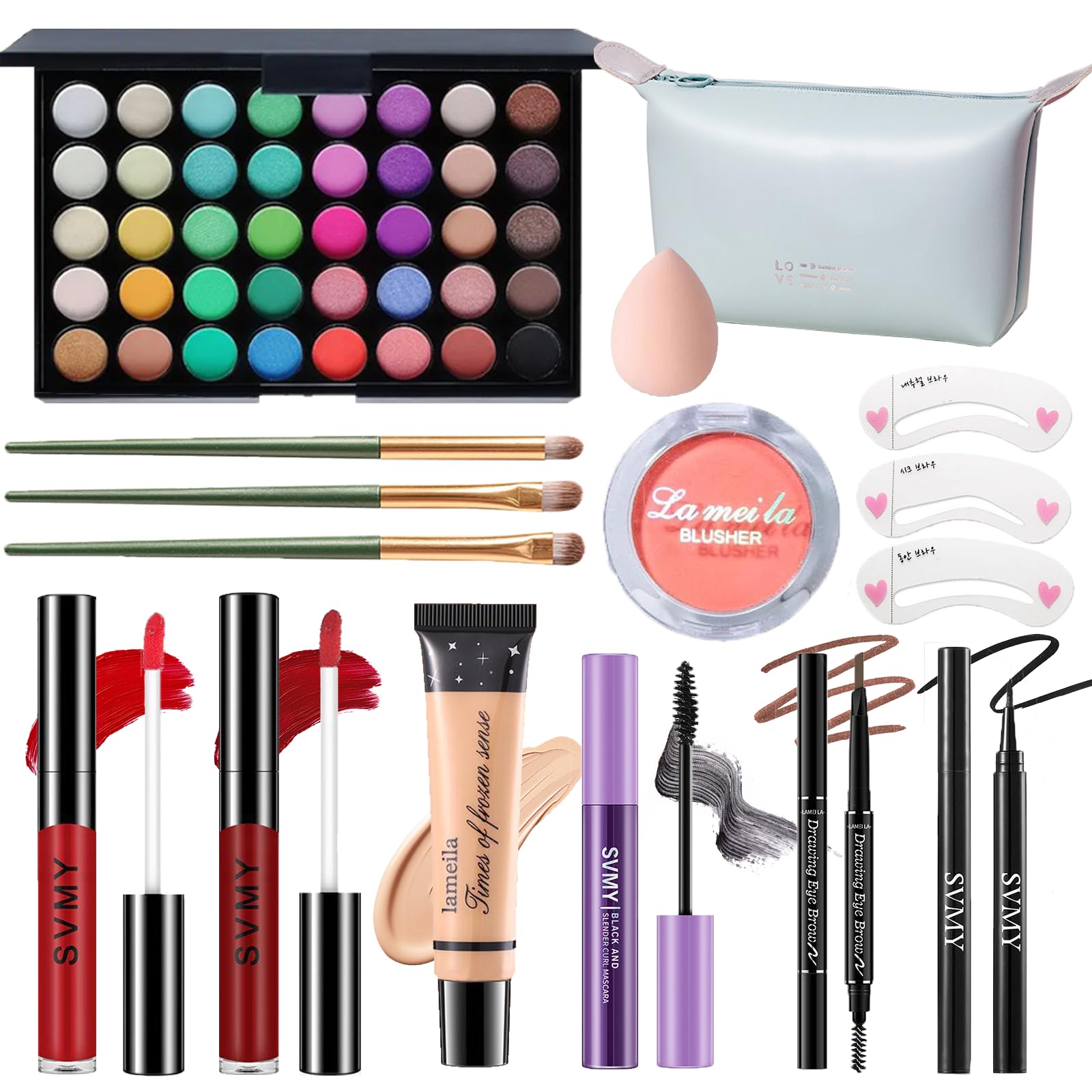 Makeup Set for Women, Makeup Full Kit for Beginners & Professionals, Travel Make up Set for Teens & Adults, Make up Gift Set for Girls, Eyeshadow Palette, Lip Gloss 40 Earth & Rainbow Colors Eyeshadow + 2×Lip Gloss + Blush + Mascara + Blue Cosmetic Bag