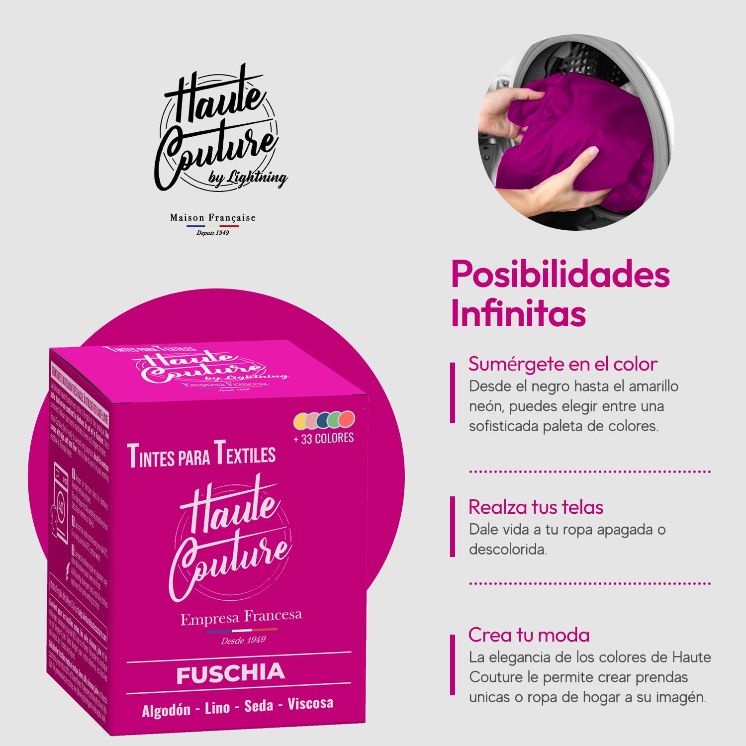 Haute Couture - Tinte para Ropa y Textil Rosa - Fuscia - 350g - Tinte Textil Todo en uno - Listo Para Teñir Ropa y Tejidos