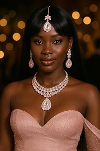 Gioielli Da Sposa Indiani AD – Collana Choker E Orecchini In Argento Placcato Con Zirconi