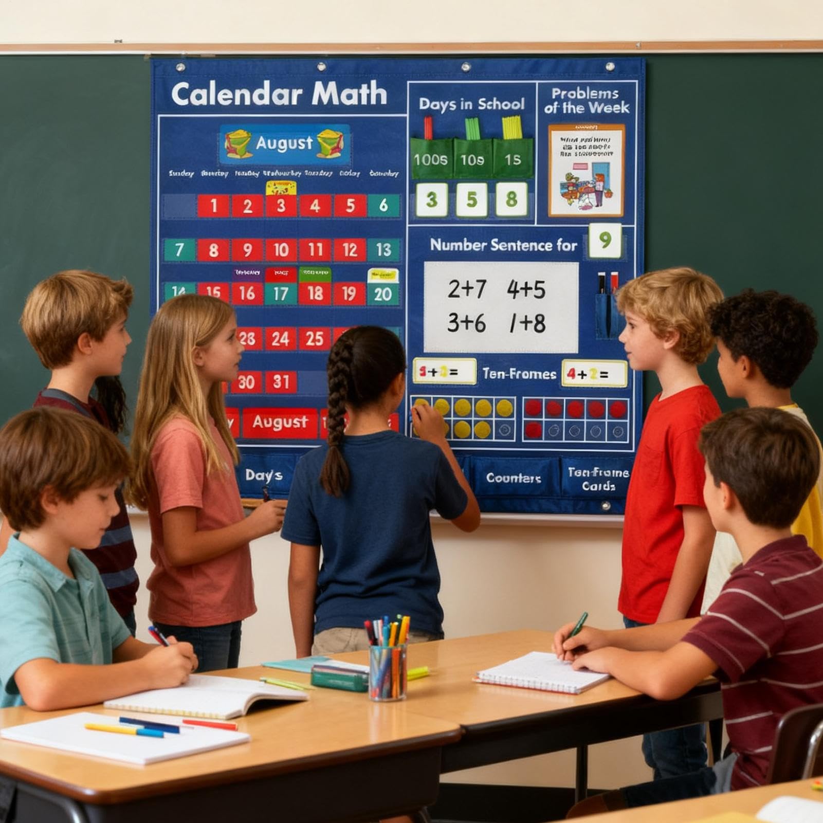 Codzienny kalendarz matematyczny | Modu?owe dzia?ania wspieraj?ce - materia?y edukacyjne z tablic? z kieszeniami - dla dzieci, dziewcz?t, nauczycieli, rodziców, wakacje, do przedszkola