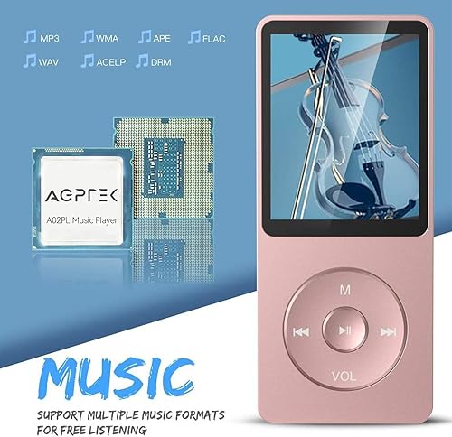 Miniatura 3 de AGPTEK A02PL - Reproductor de MP3 de 64 GB, reproducción de 70 horas de reproducción de sonido sin pérdidas, soporta hasta 128 GB (oro rosa)