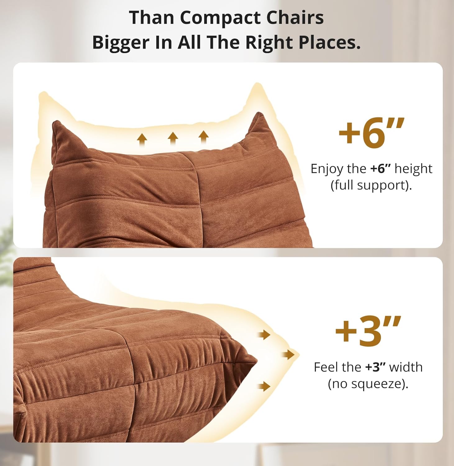 Green Bean Bag Chair - Corner Sofa, Fireside Floor Couch for Living Room, Bedroom, Gaming & Office (Brown, Single)