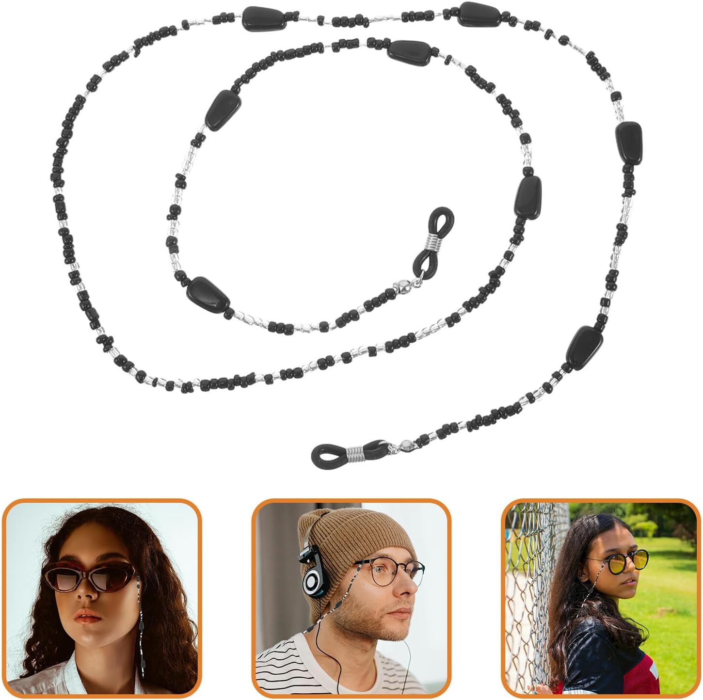 Beaded Eyeglass Chain Sunglasses Strap Boho Style Black Glasses Lanyard Anti-slip Handmade Glasses Holder for Women Men