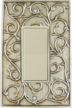 French Scroll 1 Rocker Wallplate, Single Switch Electrical Cover Plate, Aged Silver