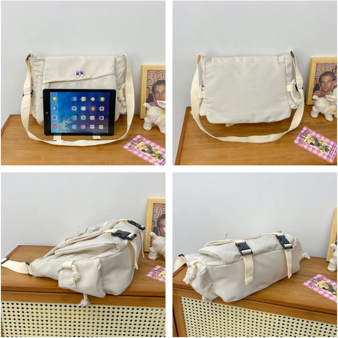 Aesthetic Crossbody Bag with Pins & Cute Accessory Kawaii Japanese Nylon Shoulder Messenger Bag for Women Men (black) - Image 4