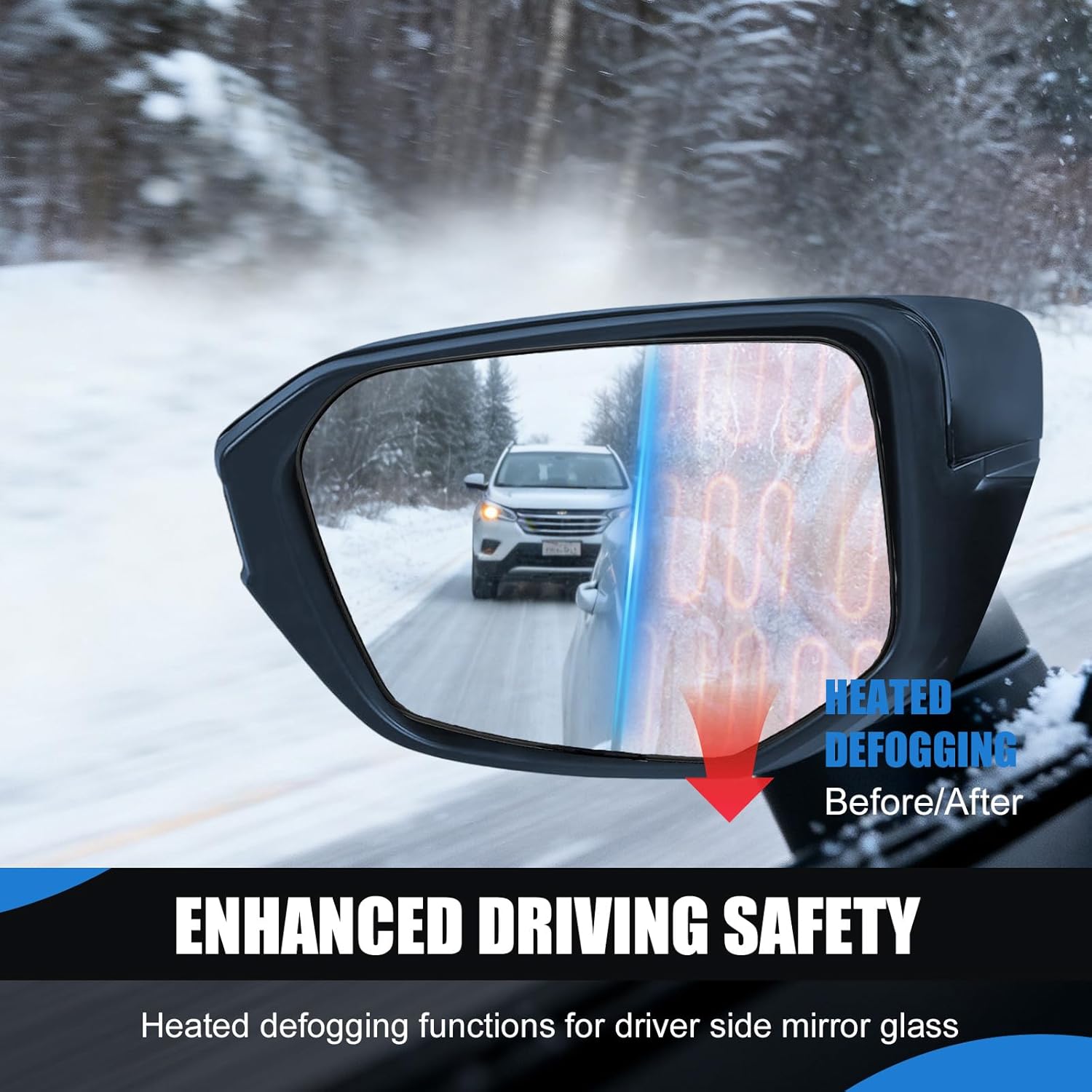 Driver Side Mirror Glass Replacement for Honda Civic 2016-2021, Honda Envix 2018-2022, Honda Crider 2019-2022, Left Side Mirror with Heated Backing Plate