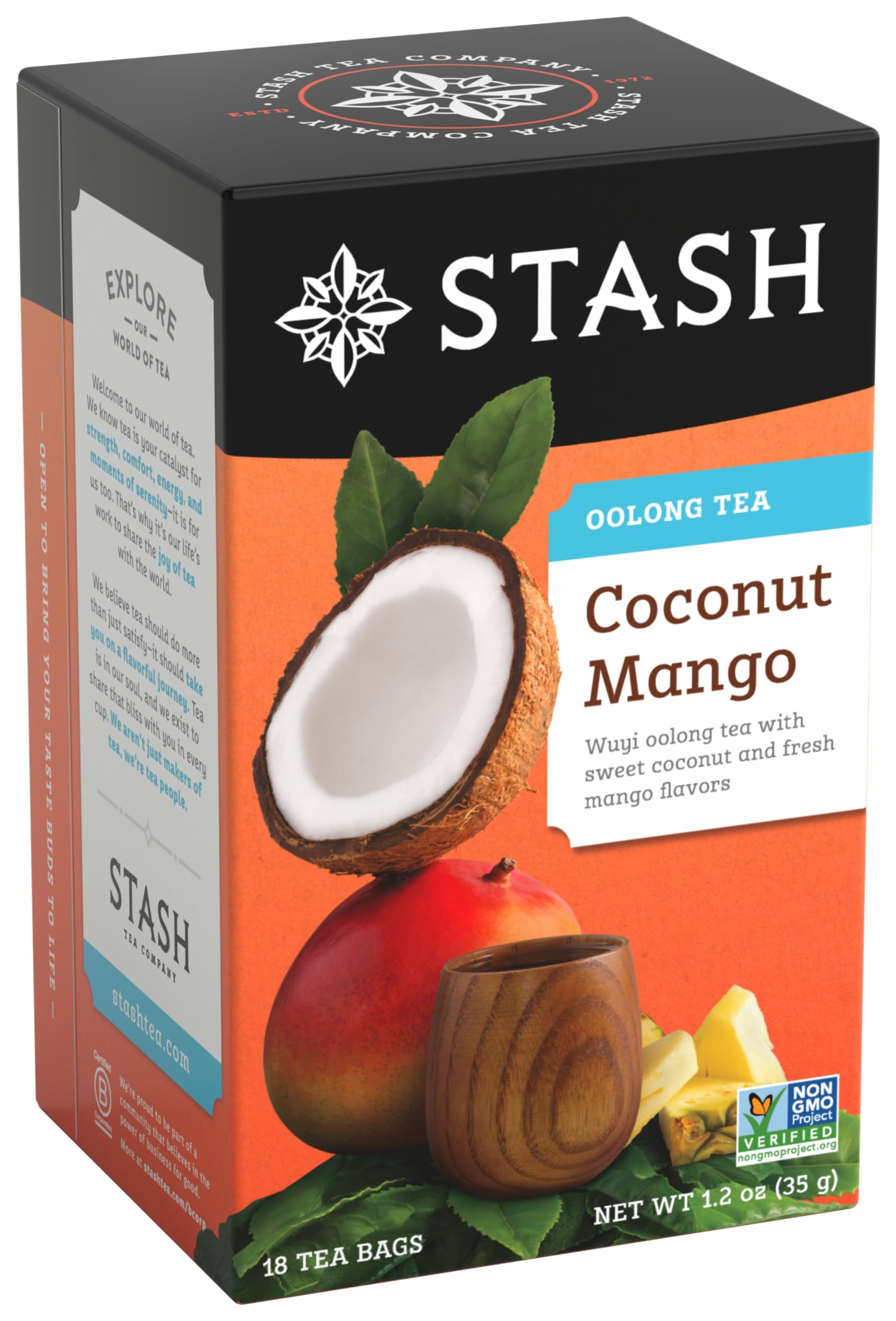 Stash Tea Coconut Mango Wuyi Oolong Tea - Caffeinated, Non-GMO Project Verified Premium Tea with No Artificial Ingredients, 18 Count (Pack of 6) - 108 Bags Total