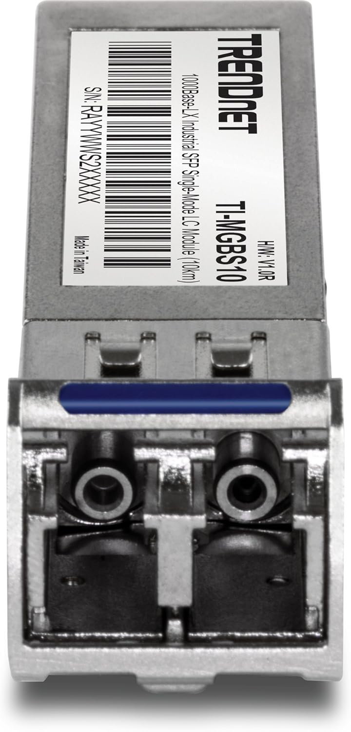 TRENDnet SFP to RJ45 Industrial Single-Mode LC Module (10km), TI-MGBS10, 1000Base-LX Industrial SFP, Compliant with IEEE 802.3z Gigabit Ethernet, Data Rates of up to 1.25Gbps, Lifetime Protection