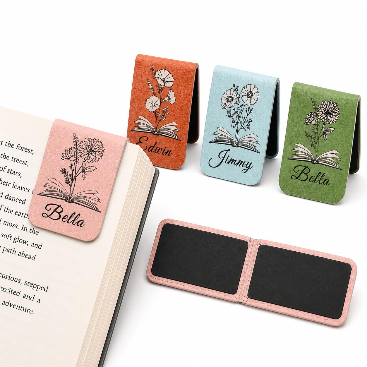 Personalized Magnetic Bookmark with Name and 12 Birth Flower Line Art