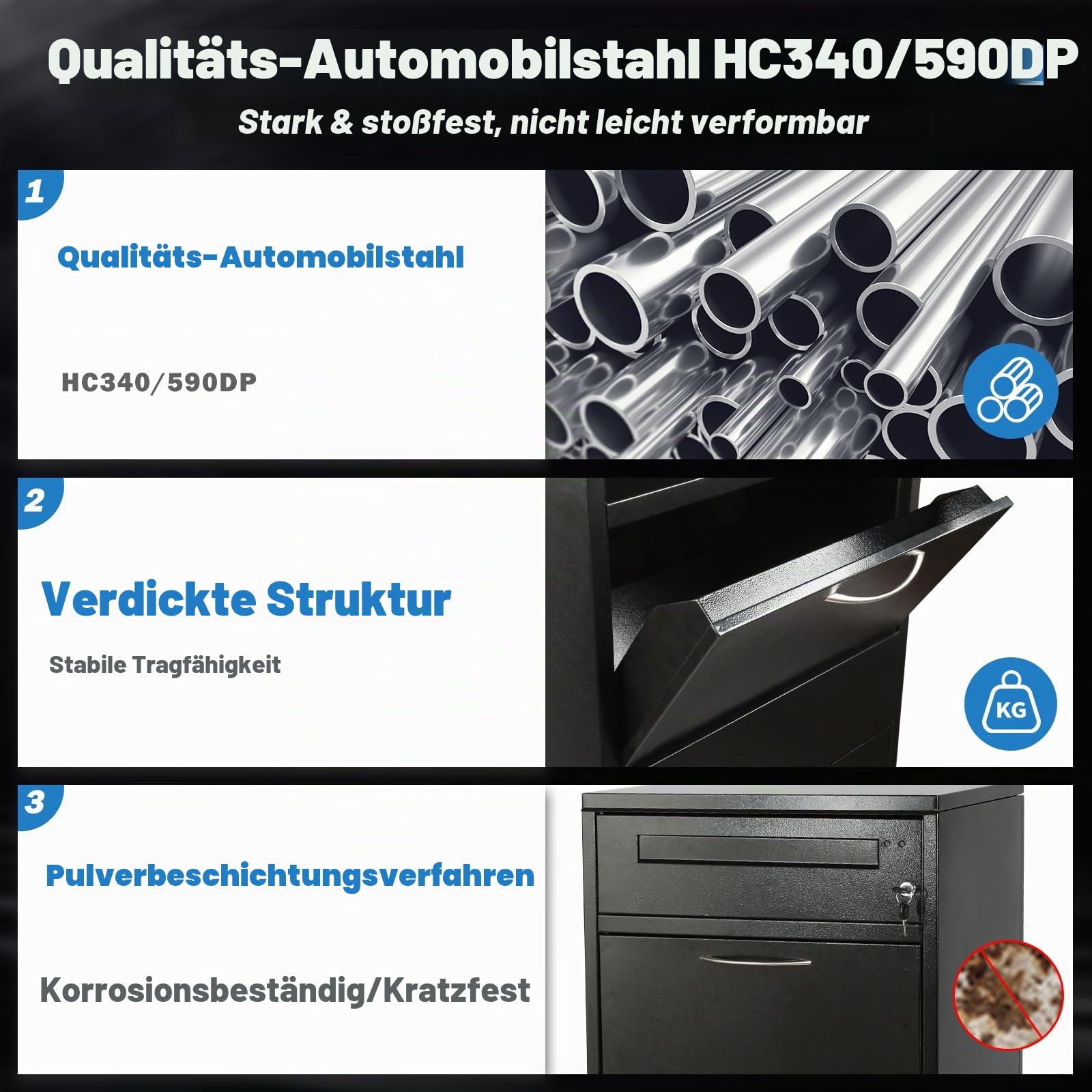 Briefkasten Paketbox für Außen, Großer Paketkasten mit Zahlenschloss, Stahl Edelstahl Briefkasten, Paketbriefkasten mit Wasserdichter & Diebstahlsicherer Funktion(50 * 36.5 * 114cm)