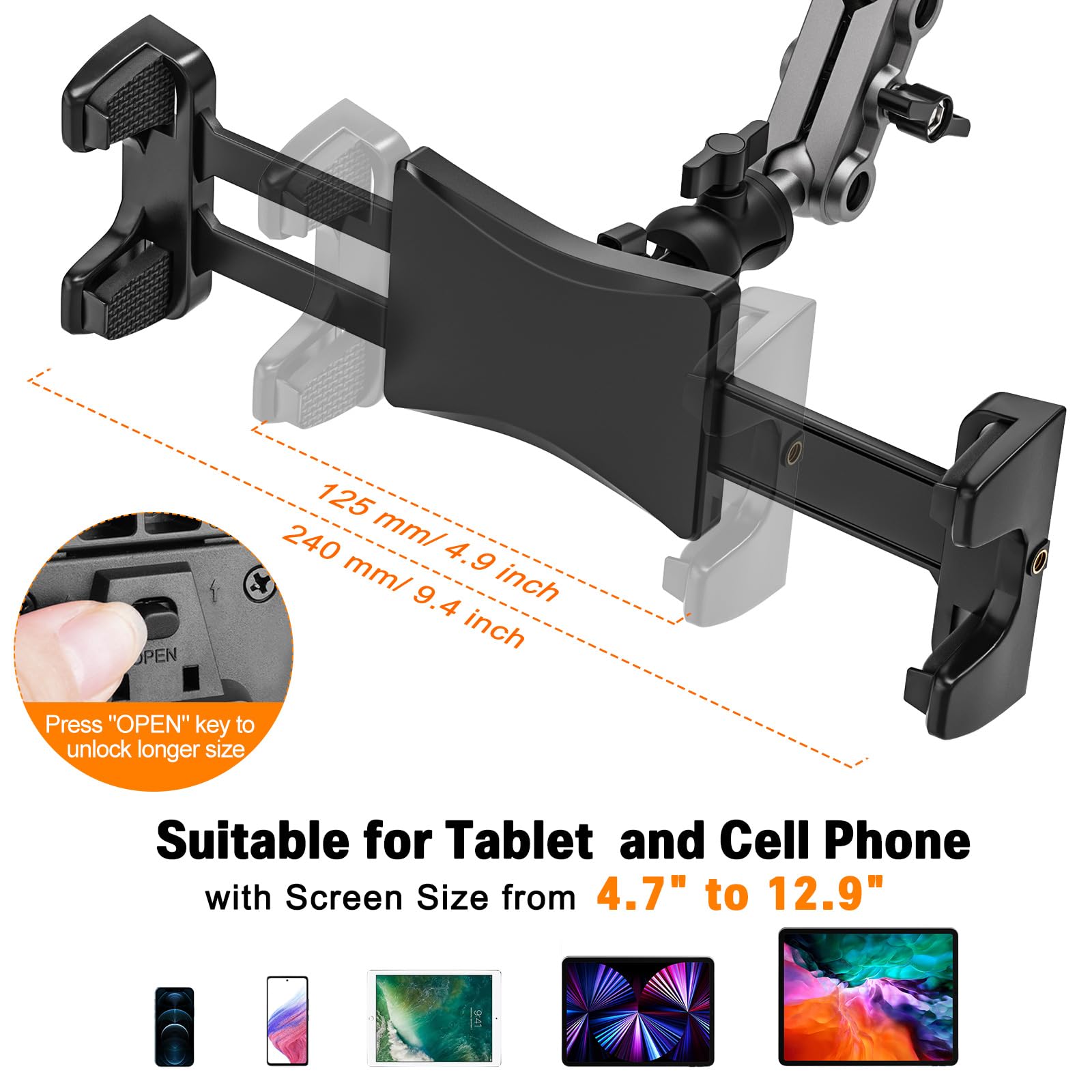 Uchwyt na tablet bieżnię, iPad do roweru, eliptyczny spin Bike, obracany o 360°, uchwyt na tablet, stojak na mikrofon do iPada Pro/Air/mini, tablet 4,7-12,9"