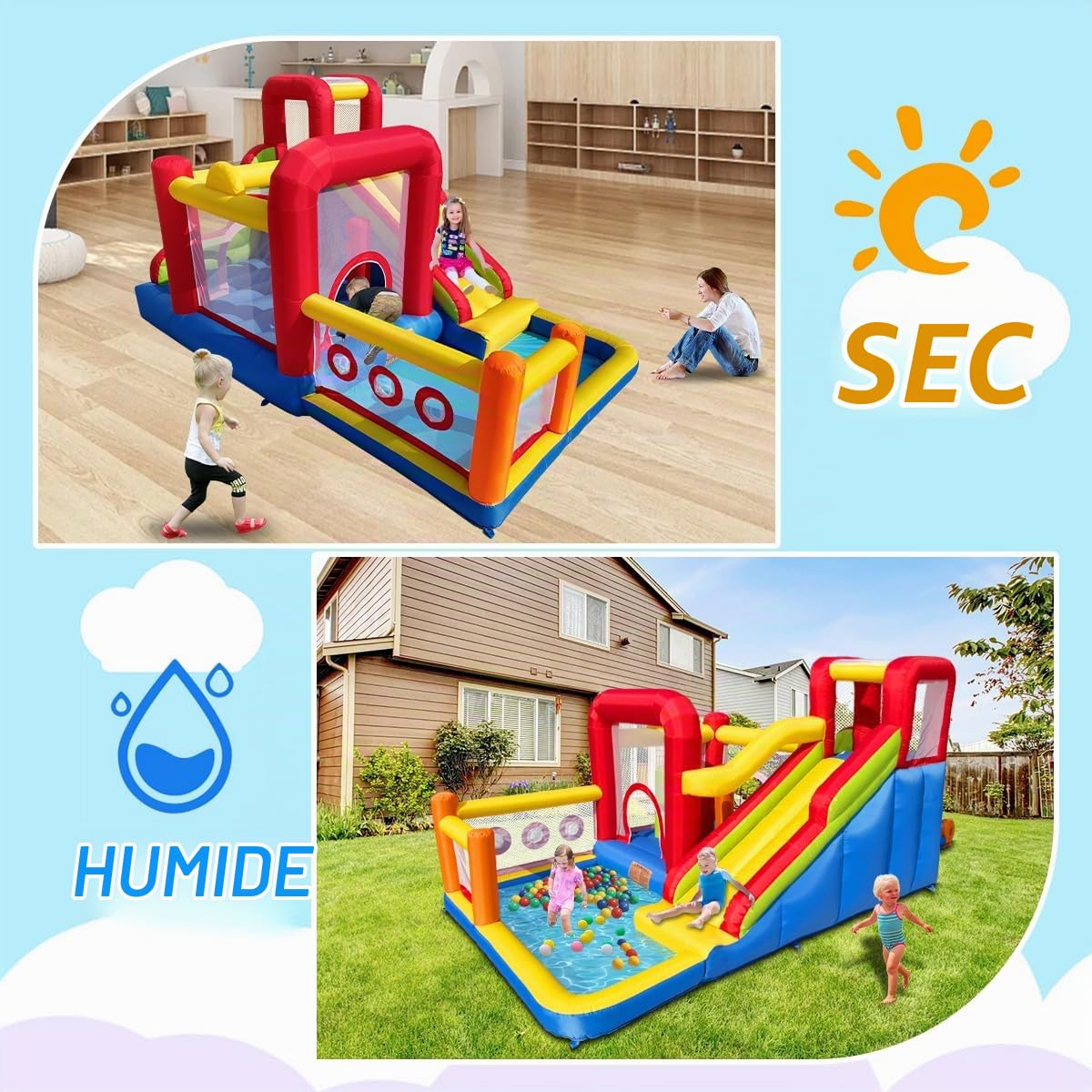 Baralir Château Gonflable pour Toboggan – Plaisir de Jeu sûr avec Ventilateur, Toboggan et Mur d'escalade, pour l'intérieur et l'extérieur