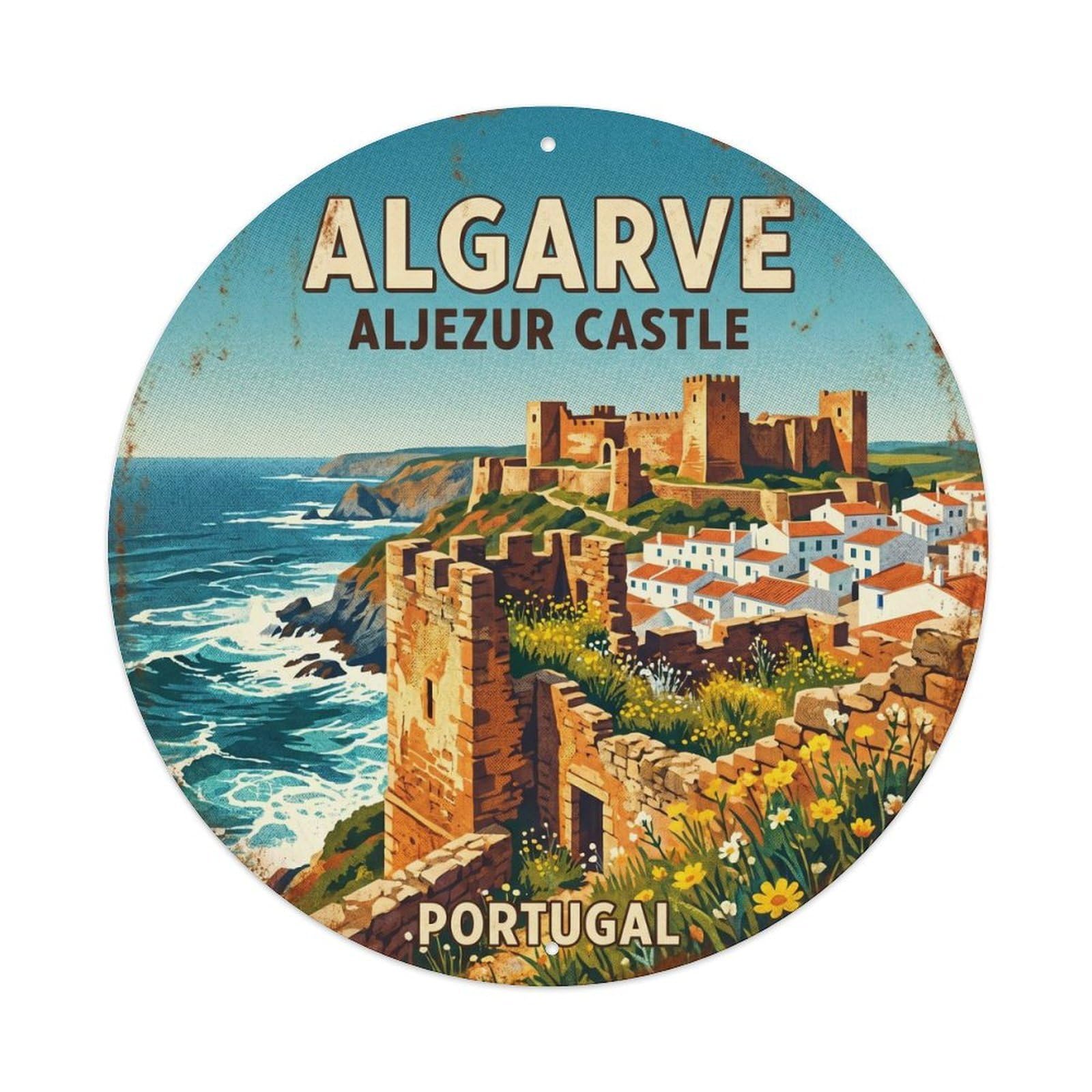 Olhnbad Style Portugal Algarve Aljezur Castle Portuguese Heritage Metal Tin Sign