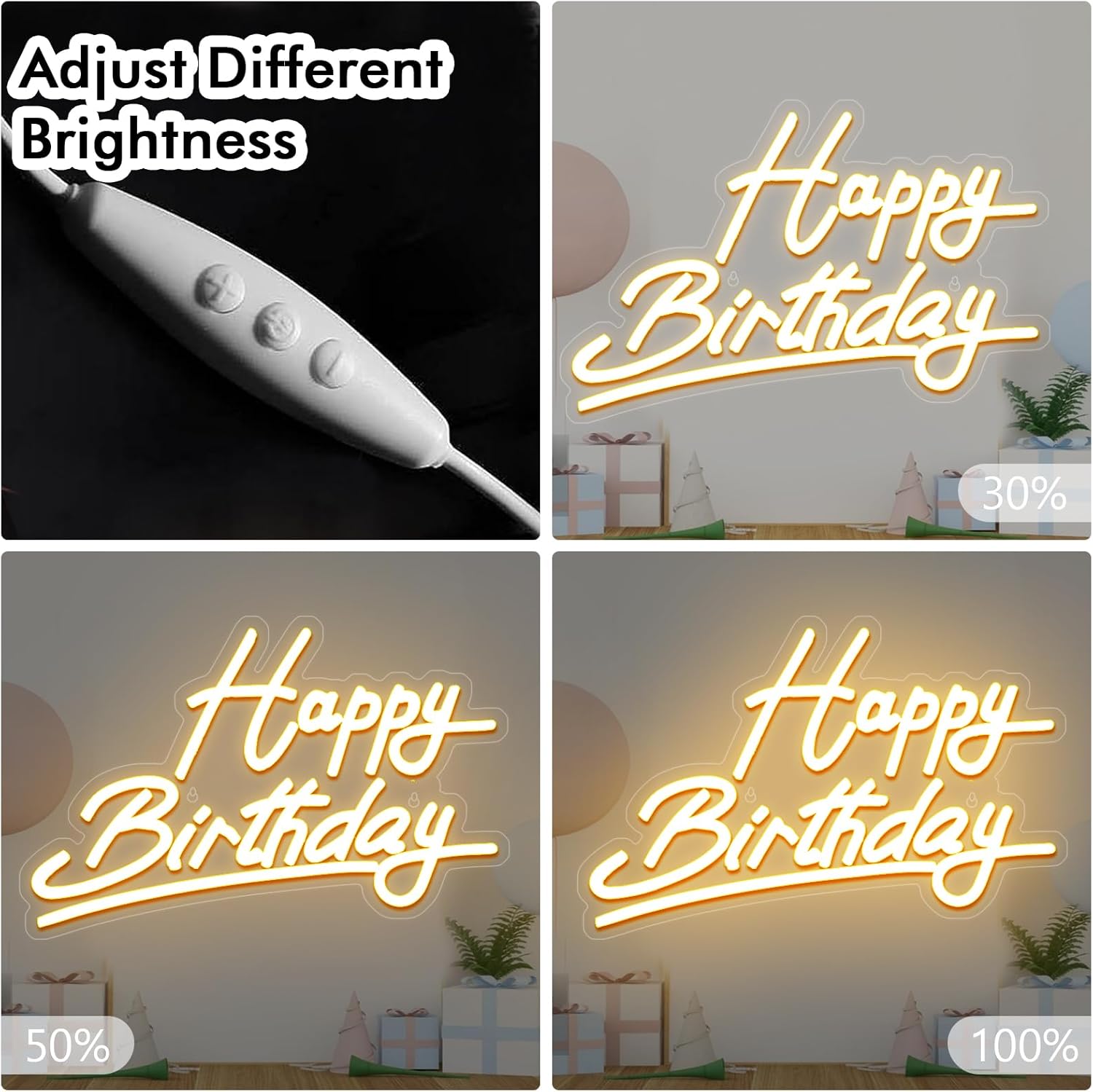 Hand Size Happy Birthday Neon Sign-Warm White, Battery Operated, USB Powered Neon Signs for Wall Decor, Adjustable Brightness Happy Birthday Signs(15 x 9.6 inches)