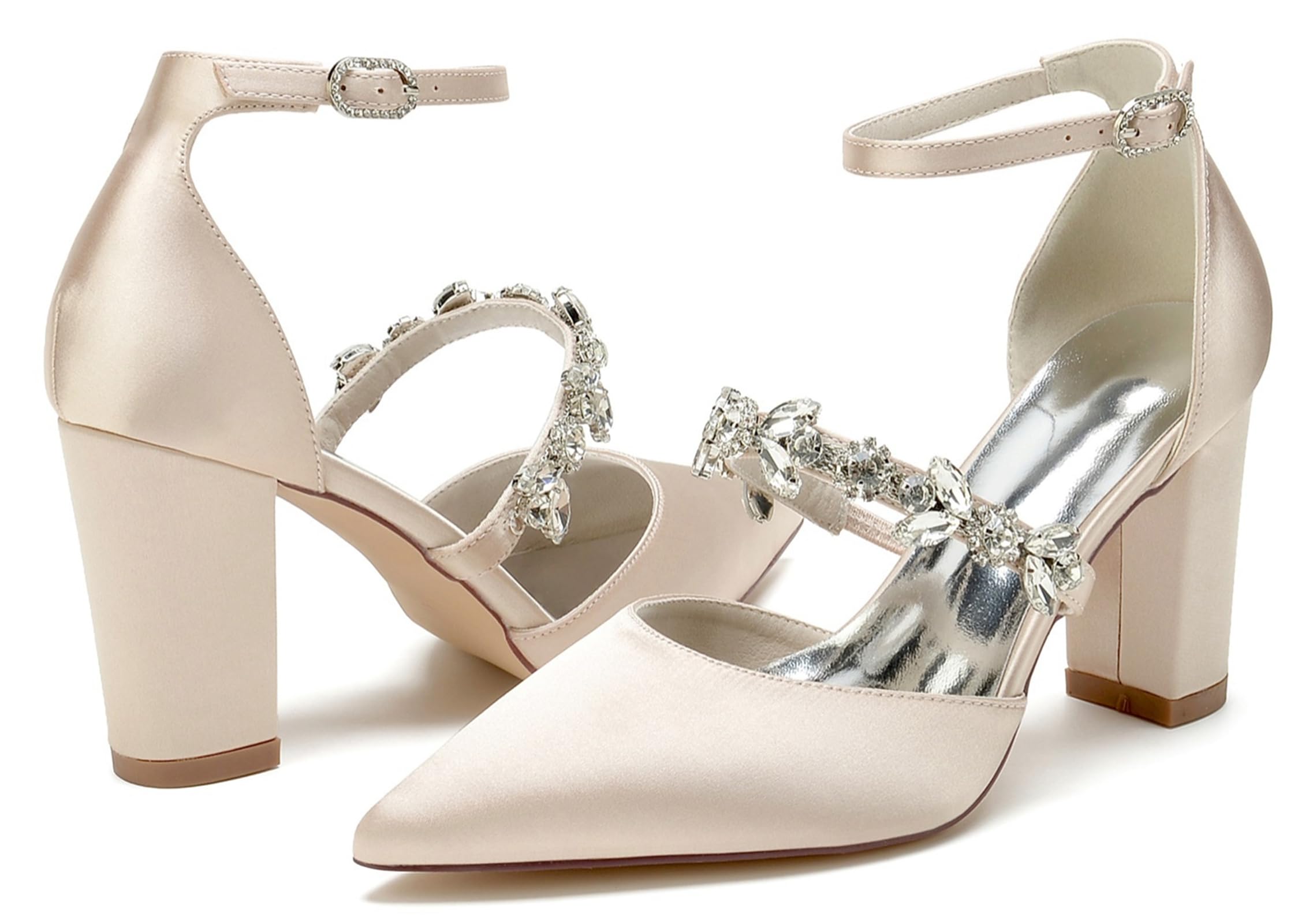 Hanfike Scarpe da sera da donna, con cinturino alla caviglia, punta appuntita, tacco da sposa, JY025