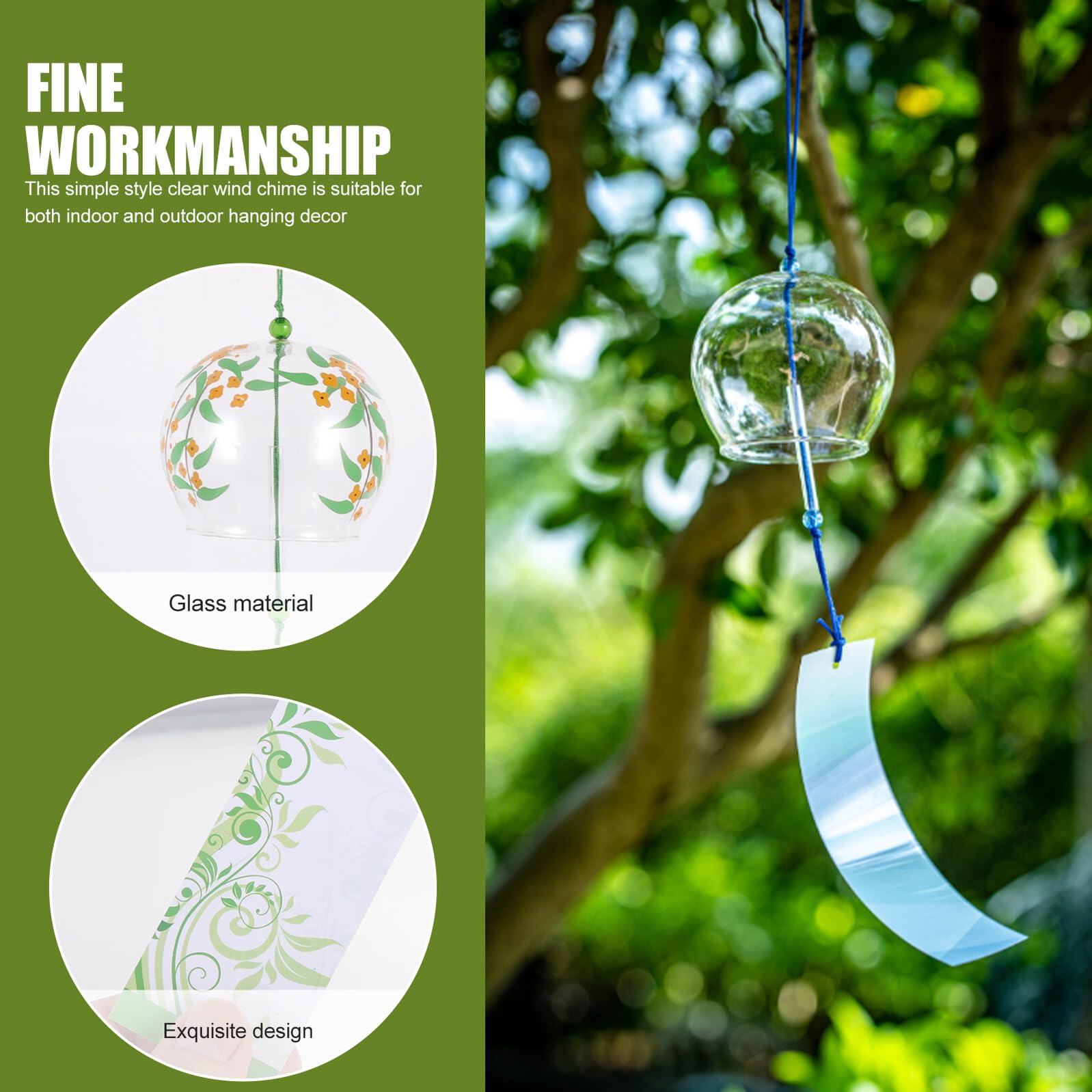 DOITOOL Campanelli Eolici in Vetro Colorato 4 Pezzi, Decorazione Sospesa Per Giardino e Patio, Campana a Vento Artigianale Per Esterni Suono Rilassante e Design Giapponese