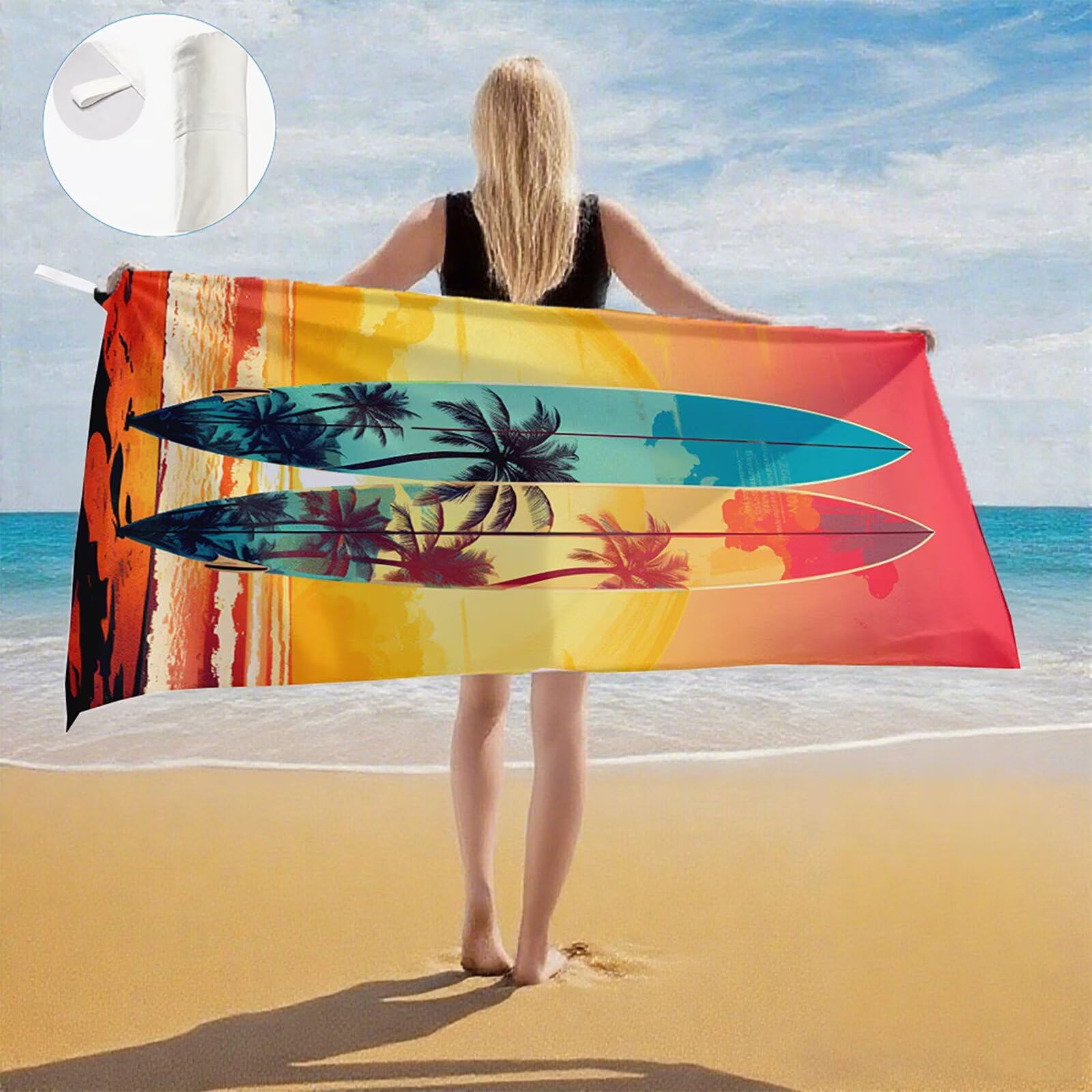 Telo Mare Microfibra, Telo Mare Grande 200 x 100 cm Set da 2, Antisabbia Asciugatura Rapida Assorbente Salvietta da Spiaggia Asciugamano per Palestra Piscina Viaggi Sport Picnic, Tavola da surf Q-766