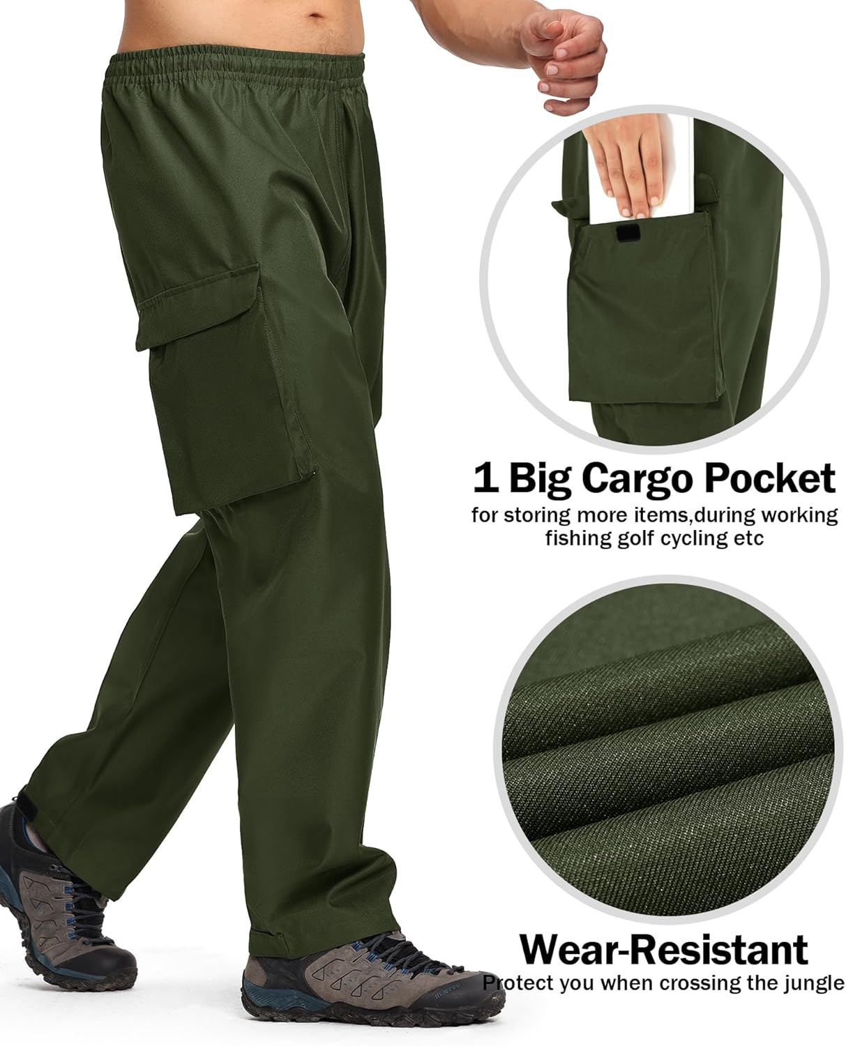 ZITY Men's Rain Over Pants Waterproof Heavy Duty Thick Hiking Pants Golf Pants with Lightweight Packable Bag - Image 4