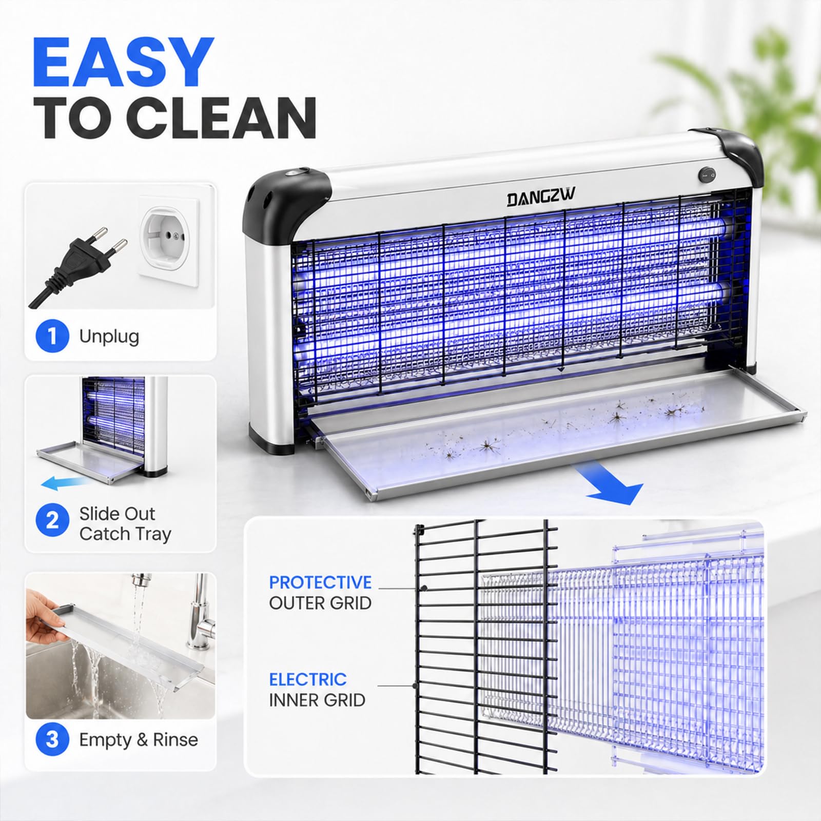 Lampe Anti Moustique Électrique 2500V 40W UV Destructeur d'Insectes Attrape Mouche avec Bac Amovible