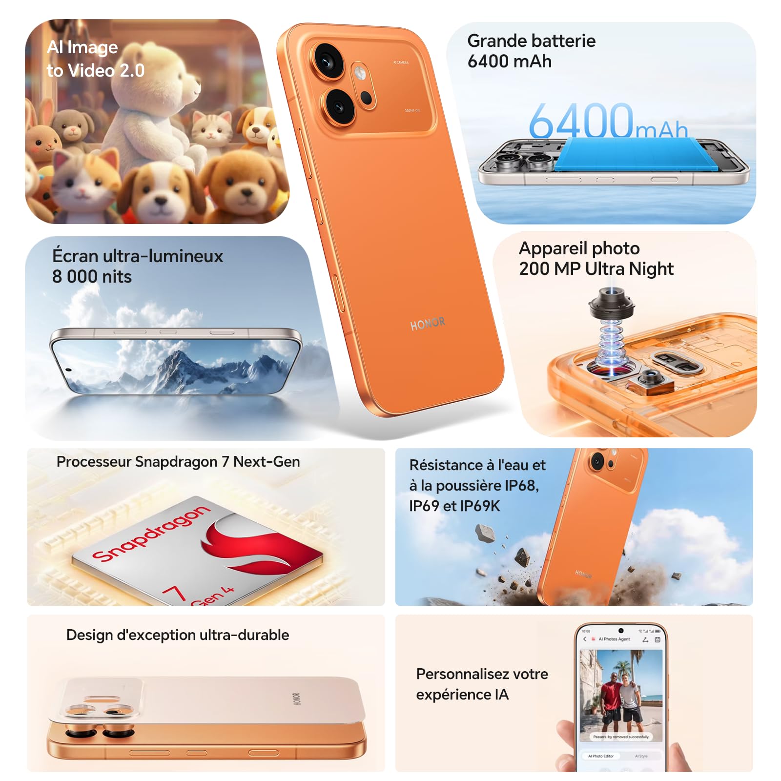HONOR 600 5G Smartphone Téléphone, 6.57” 120Hz AMOLED Écran, Appareil Photo 200MP, 8+256GB, Batterie 6400mAh, Charge Rapide 80W, IP68/IP69K, Android 16 (Black, 256, GB, 8, Go)