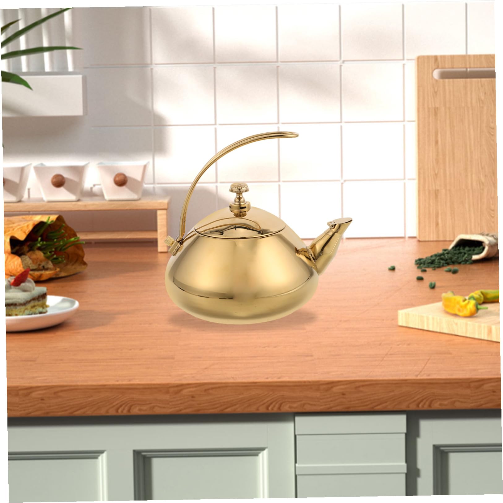 Tetera de Acero Inoxidable de 1, 5 L con Asa, Compatible Inducción | Filtro Incluido, Color Dorado, Uso en Hogar y Oficina, Diseño Elegante y Sencillo