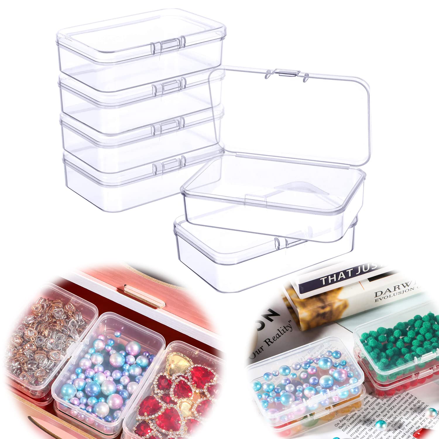 DELFINO Containers Box, Mini Plastic Clear Beads Storage for Collecting Small Items, Beads, Business Cards, Game Pieces, Crafts Earplugs Pills Tiny Bead Earring Candy Gifts Party Favor and More