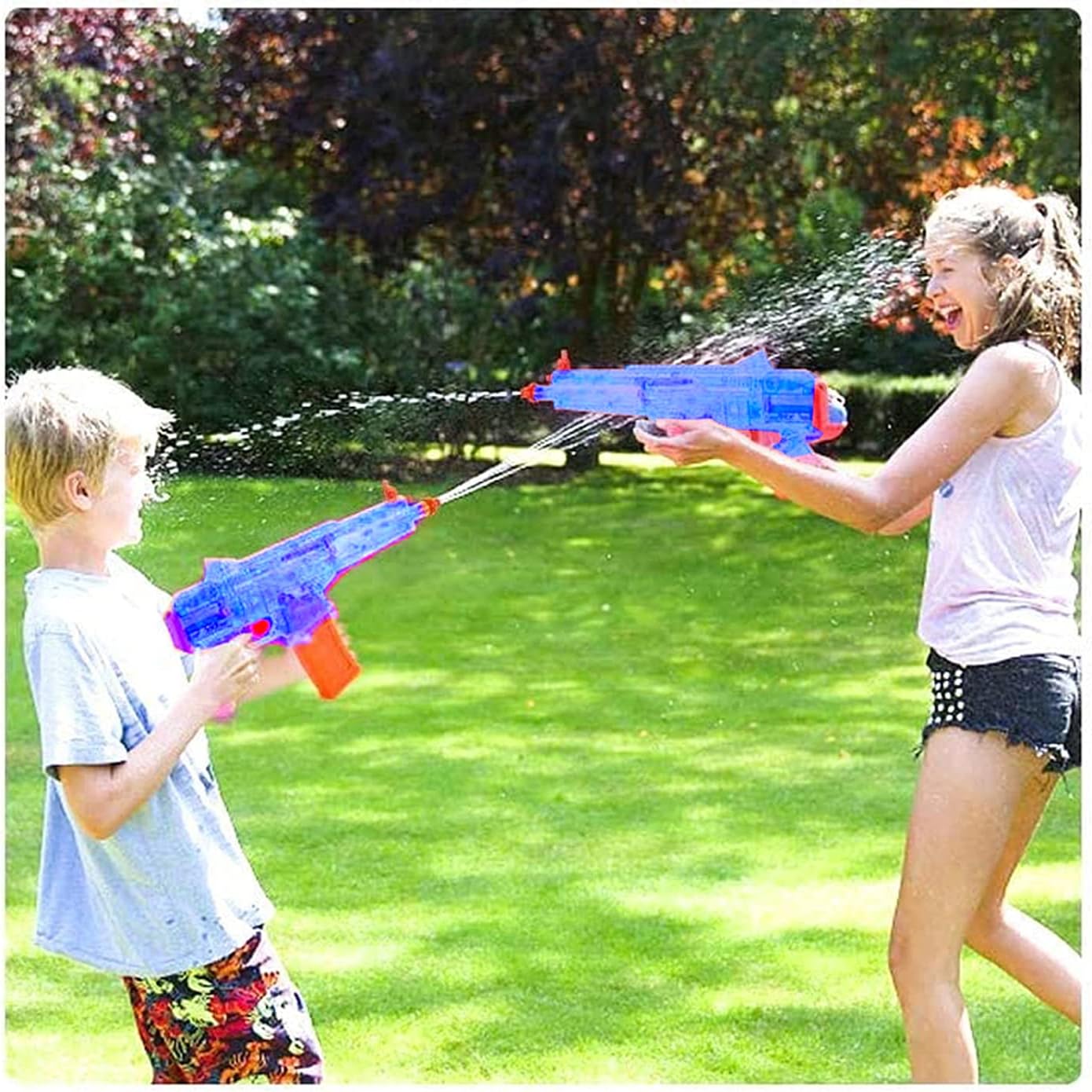 Battery Operated Motorized Automatic Electric Super Water Gun Soaker Blaster (Blue (AK-47))