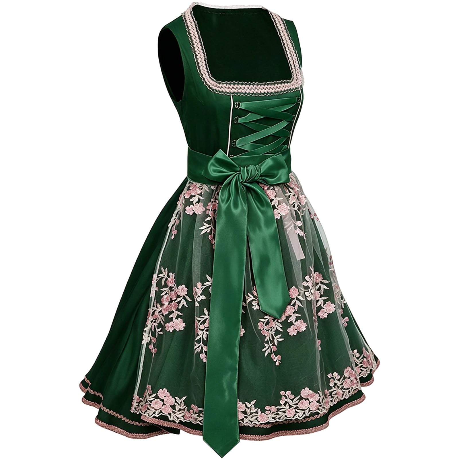 Generisch Dirndl Kleid Damen Midi Tracht Trachtenmode Dirndelkleider Lang Grosse Grössen Dirndl Komplettsets für Oktoberfest Volksfest und Besondere Anlässe