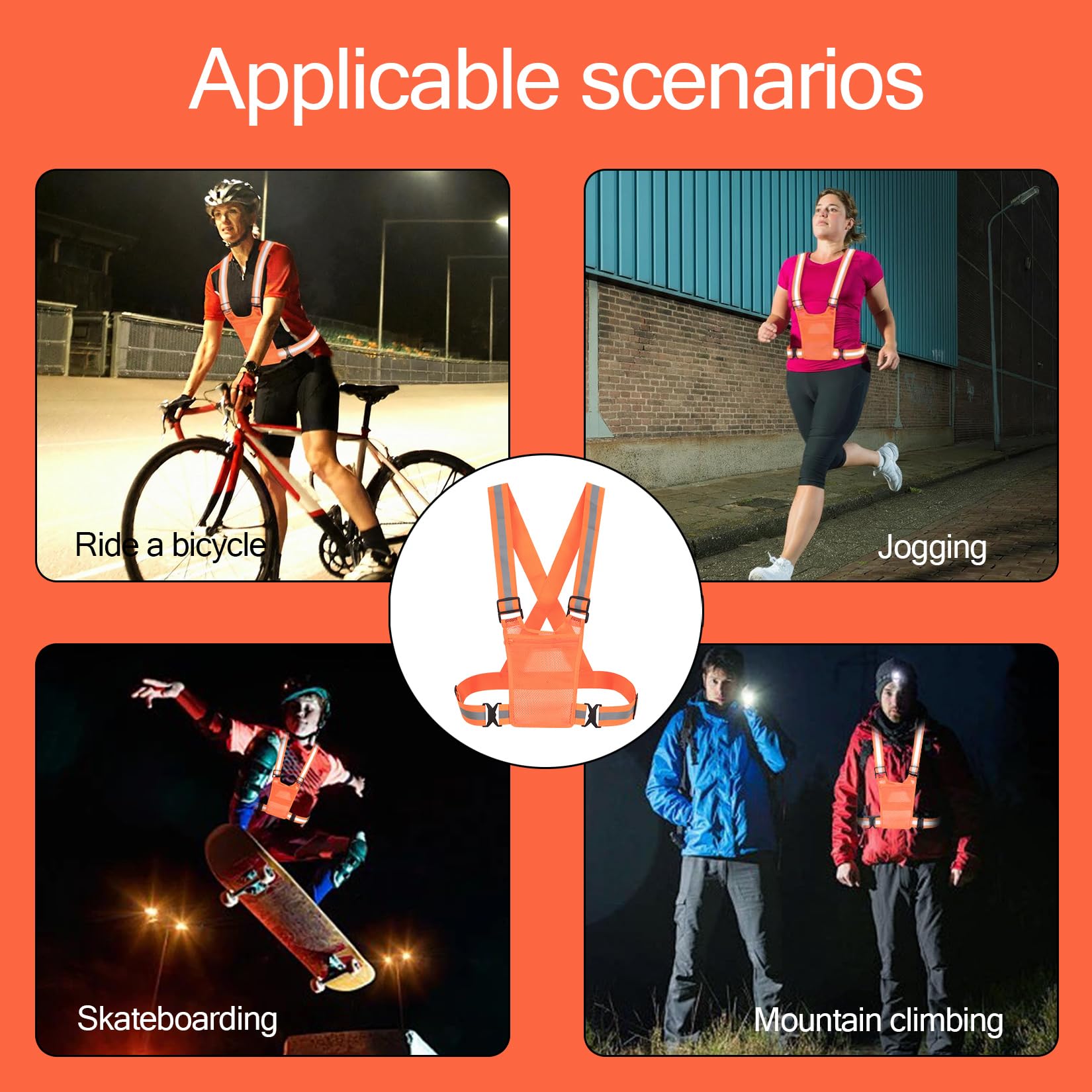 Chaleco Reflectante para Hombres Mujeres, Chaleco de Seguridad Reflectante 360°, Chalecos de Seguridad Reflectantes, Chalecos de Alta Visibilidad para Deportes Correr Ciclismo Trotar