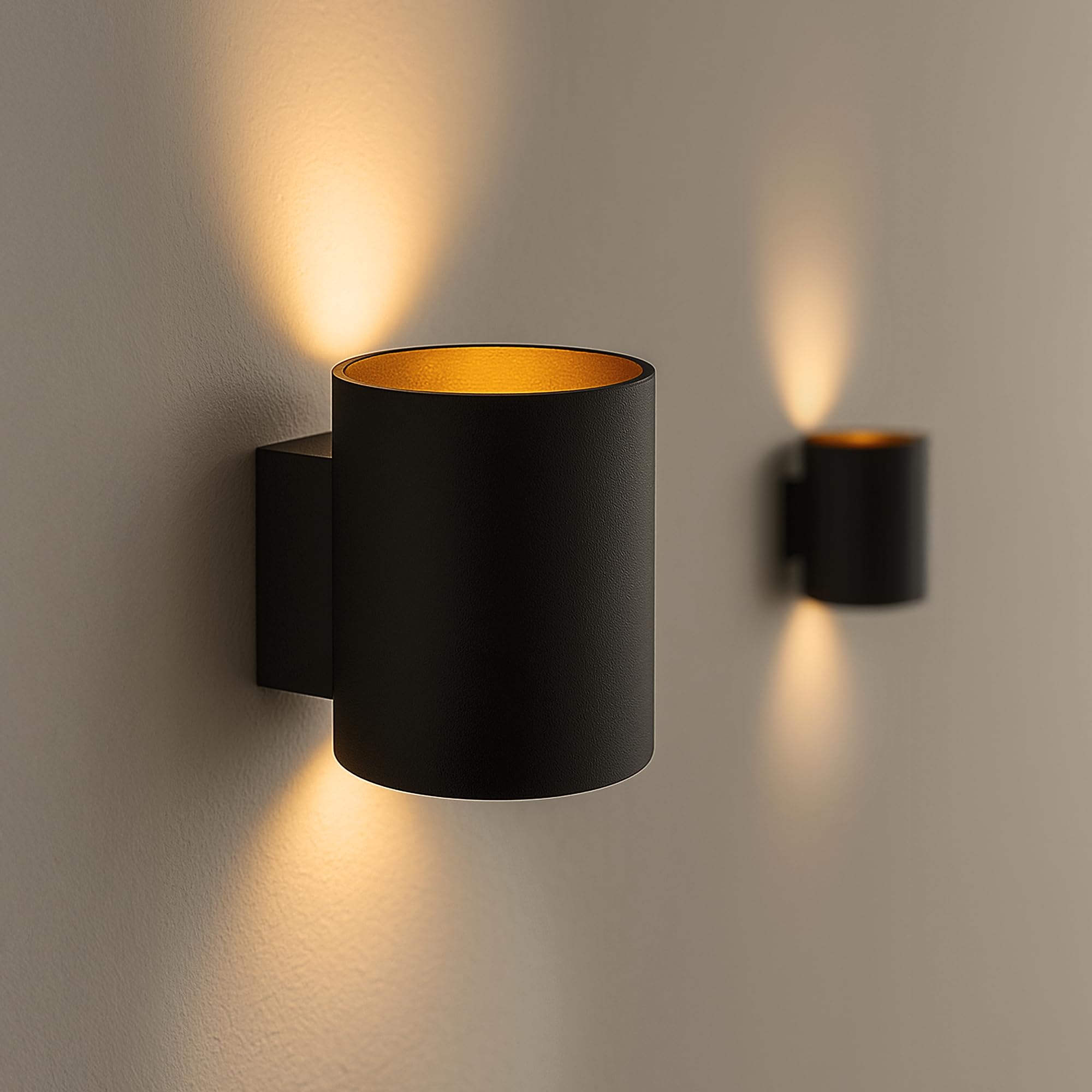 TUANI Wandleuchte Innen schwarz rund Gold Design Up Down Leuchte Fassung für 1x G9